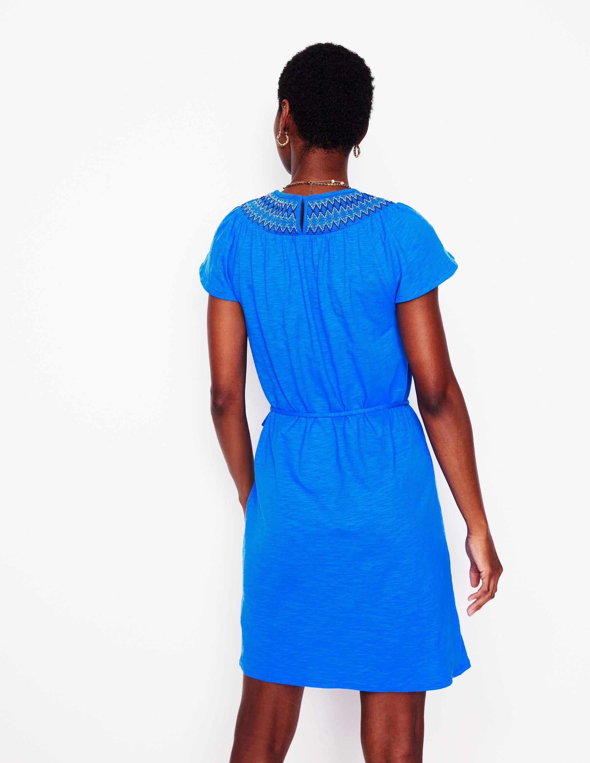 Nina Gesmoktes T-Shirt-Kleid-Blau - Image 3
