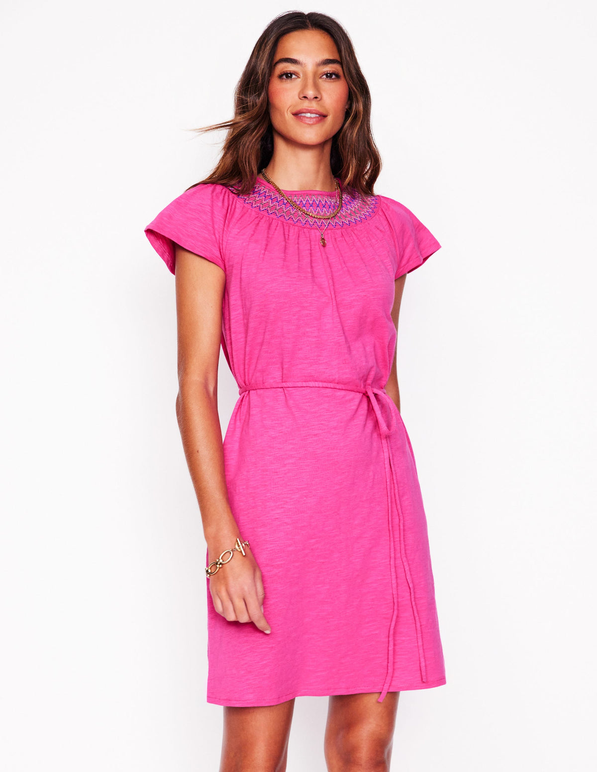 Robe-chemise Nina à smocks-Magenta-4
