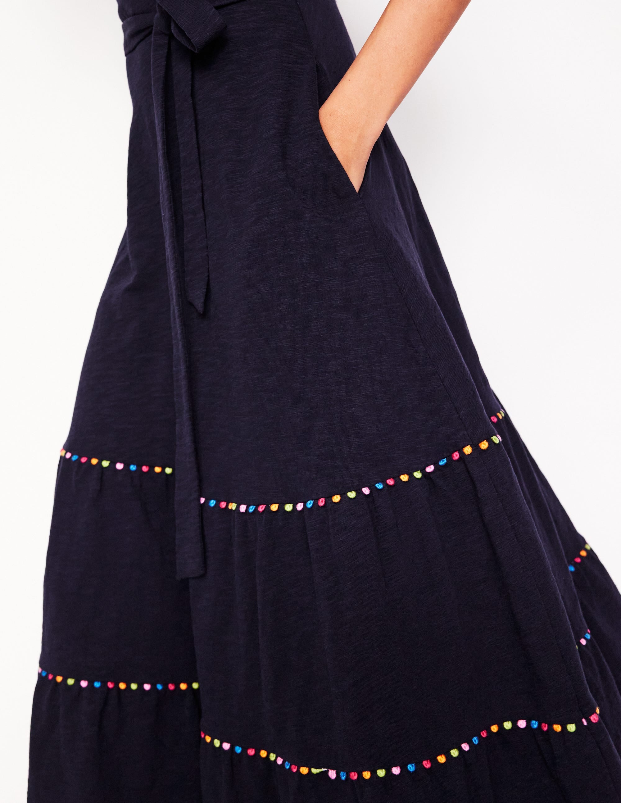 Tara Gestuftes Jerseykleid mit Besatz-Aqua Marine Marl - Image 3