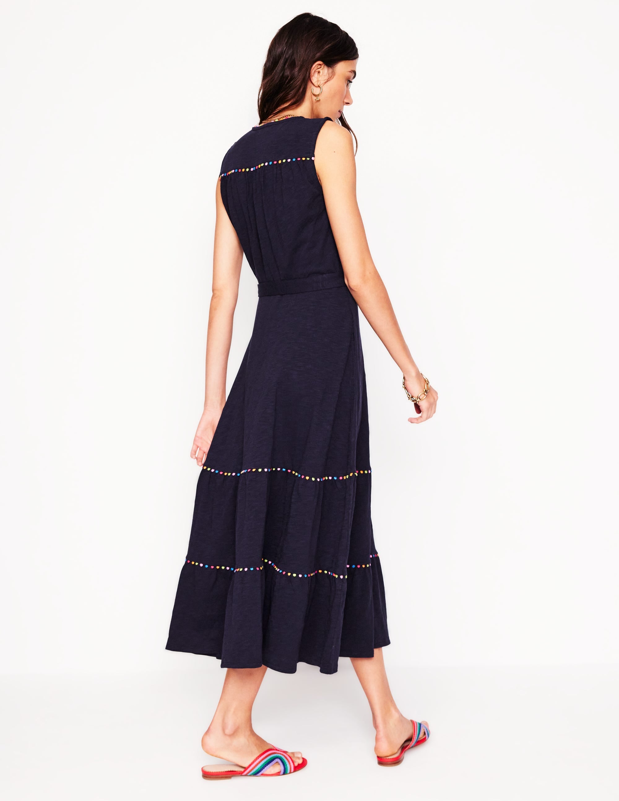 Tara Gestuftes Jerseykleid mit Besatz-Aqua Marine Marl - Image 4