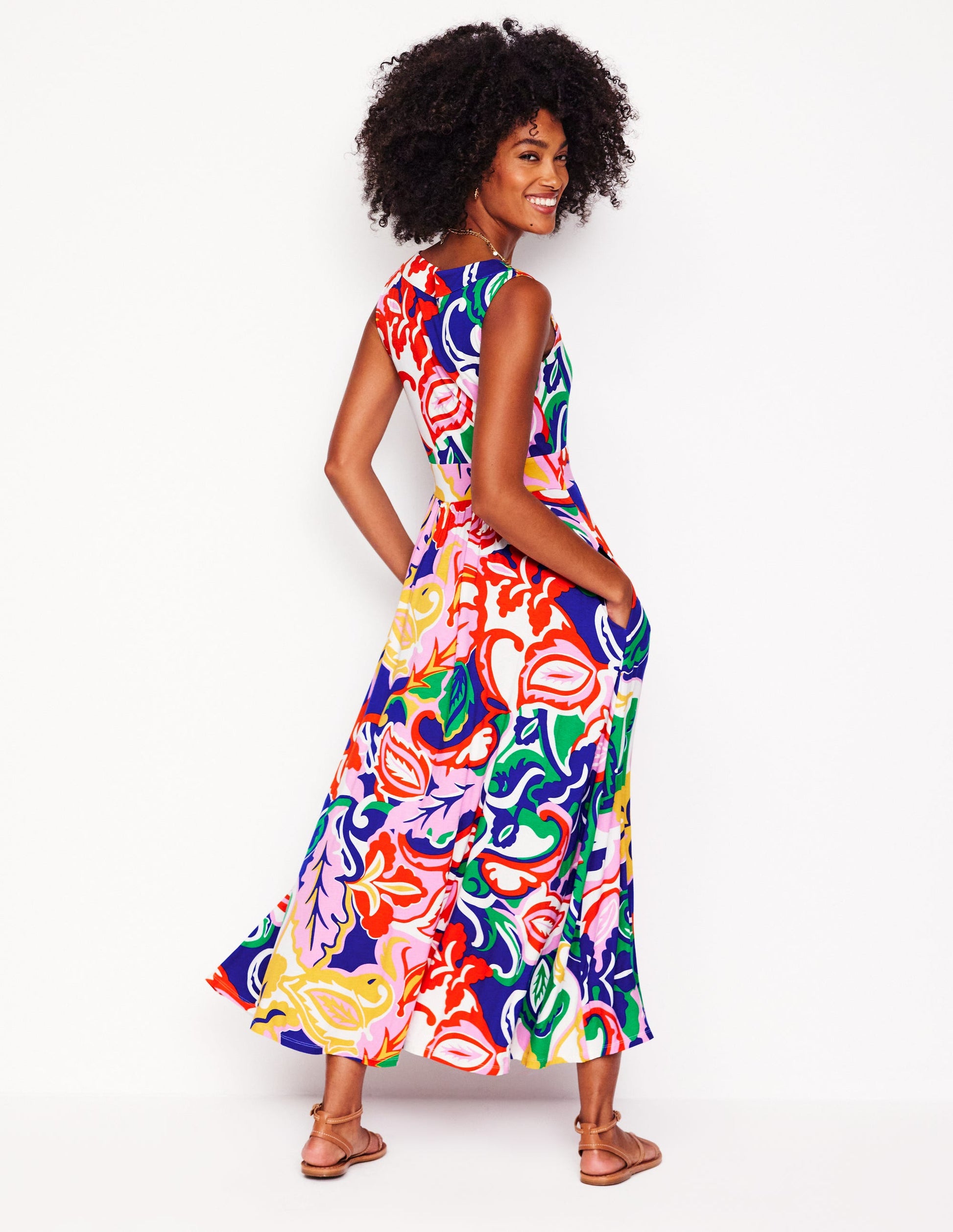 Robe longue Olympia en jersey-Multi, motif Foliage Twirl-3