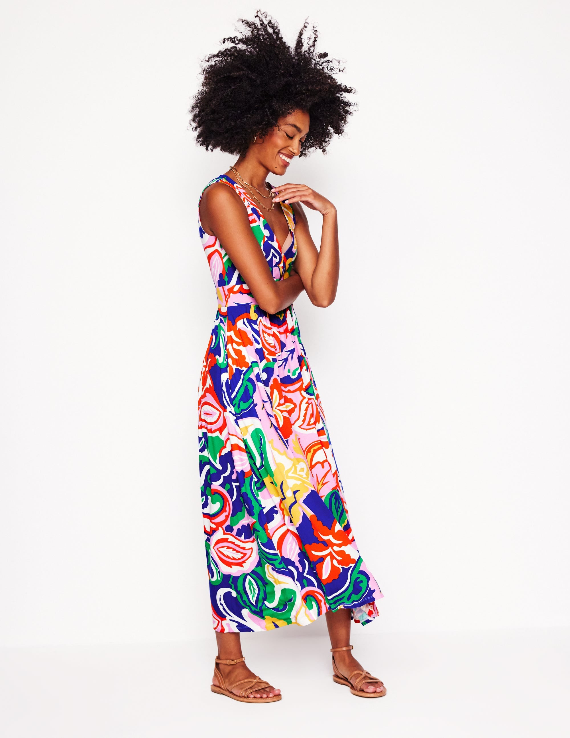 Robe longue Olympia en jersey-Multi, motif Foliage Twirl - Image 4