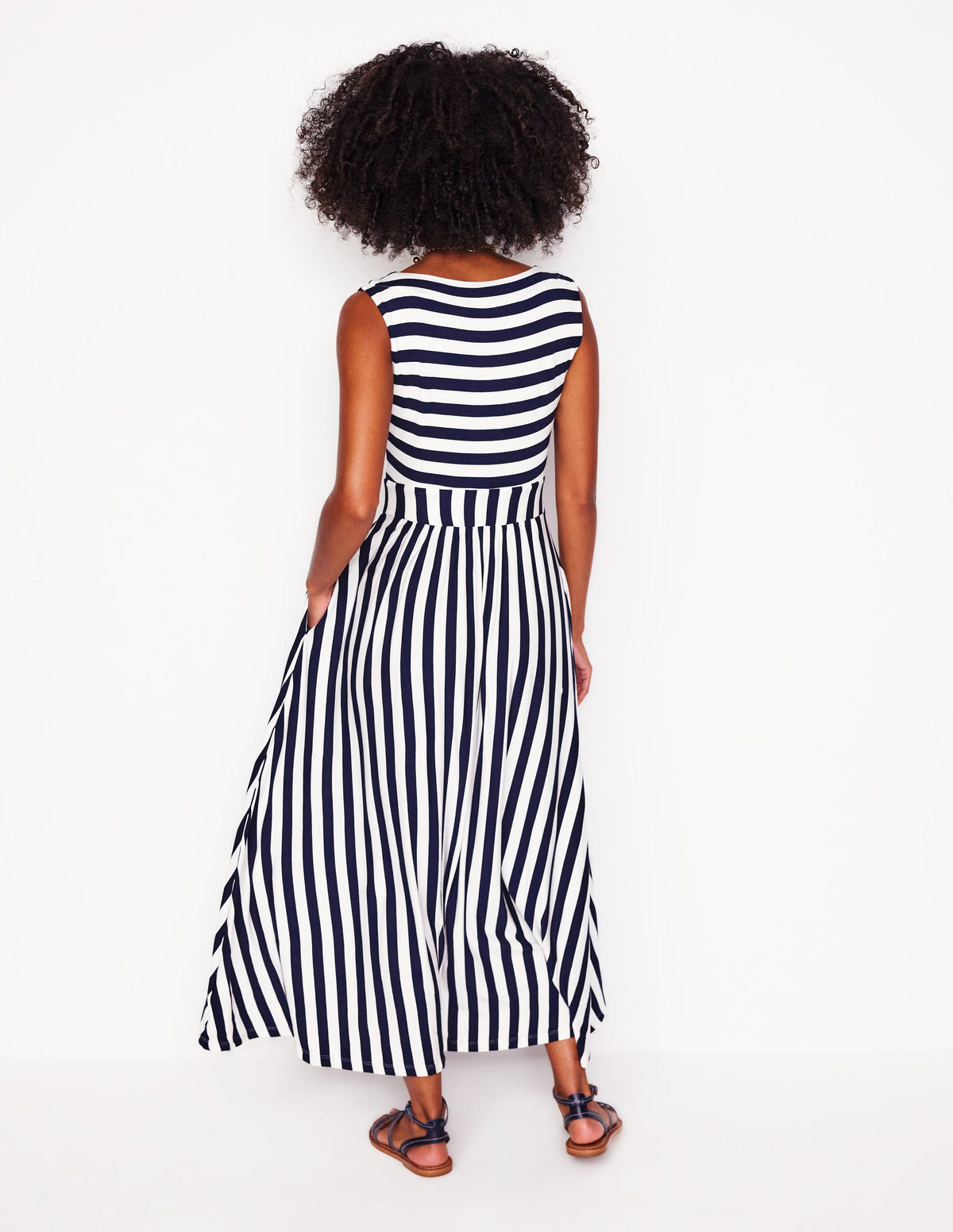 Olympia Jersey-Maxikleid-Französisches Marineblau/Naturweiß Gestreift - Image 2