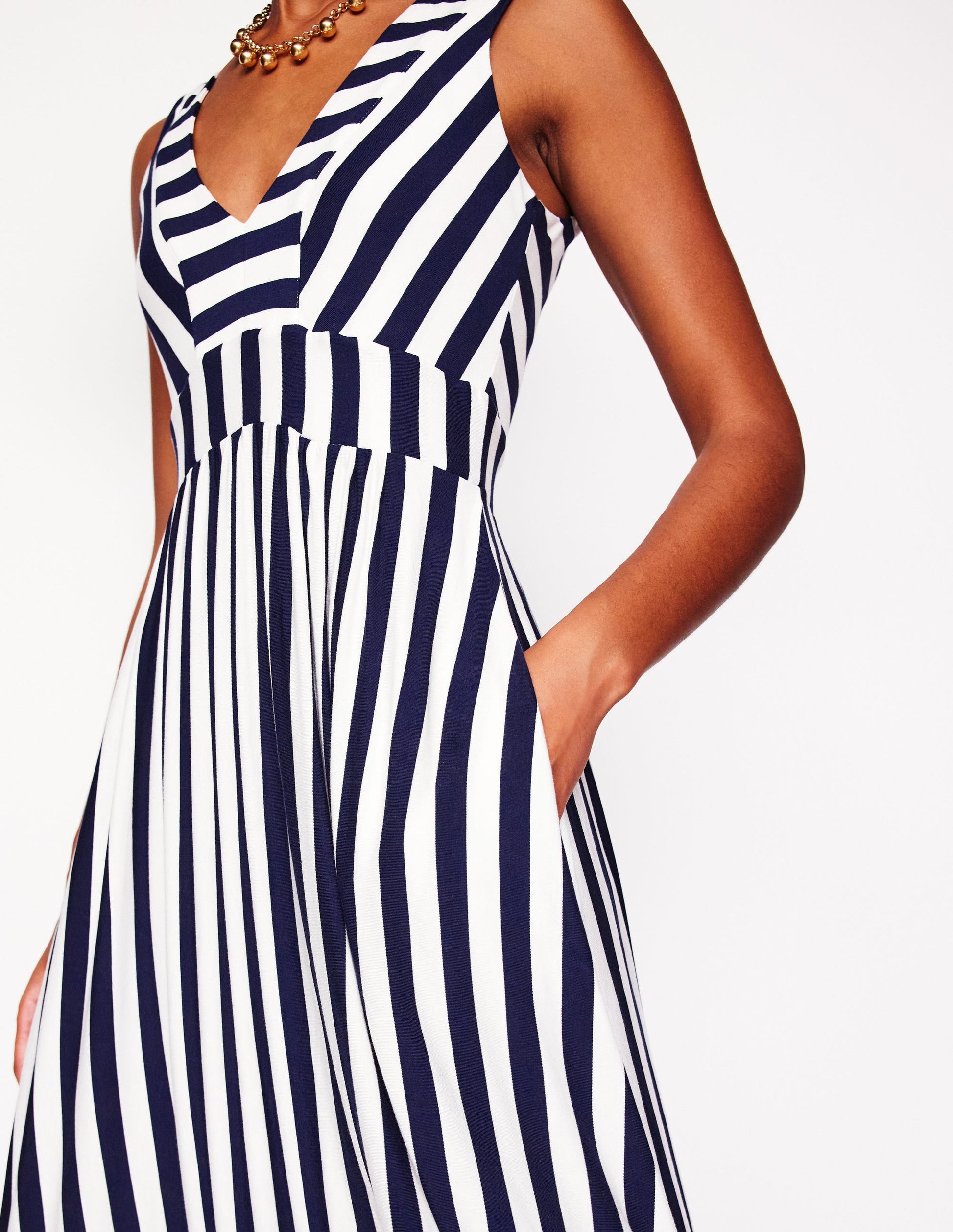 Olympia Jersey-Maxikleid-Französisches Marineblau/Naturweiß Gestreift-3