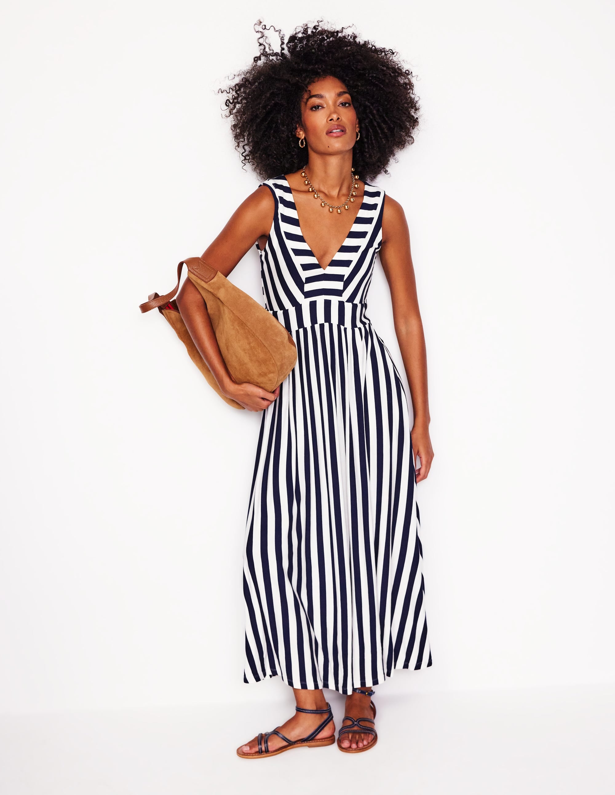 Olympia Jersey-Maxikleid-Französisches Marineblau/Naturweiß Gestreift - Image 4