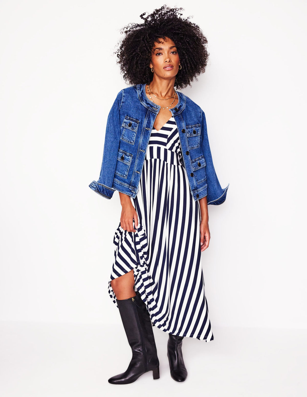 Olympia Jersey-Maxikleid-Französisches Marineblau/Naturweiß Gestreift - Image 5