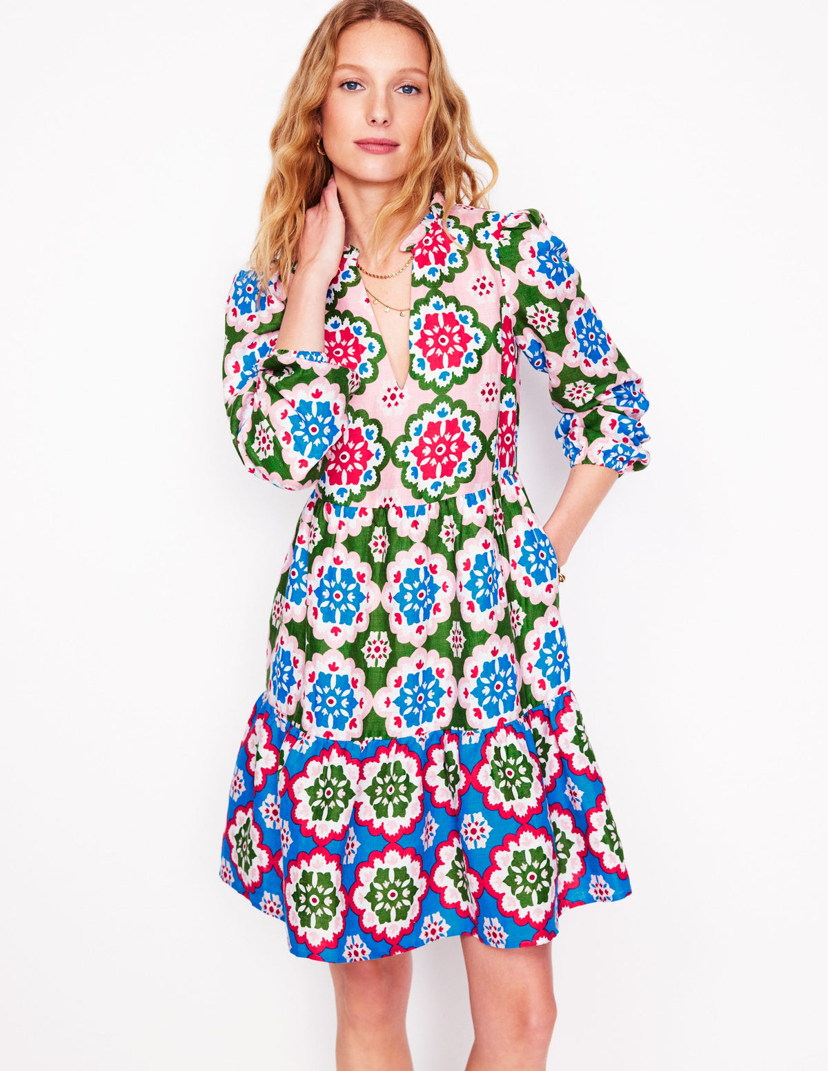 Mini-robe Esme en lin-Multi, motif Bloom Geo - Image 1