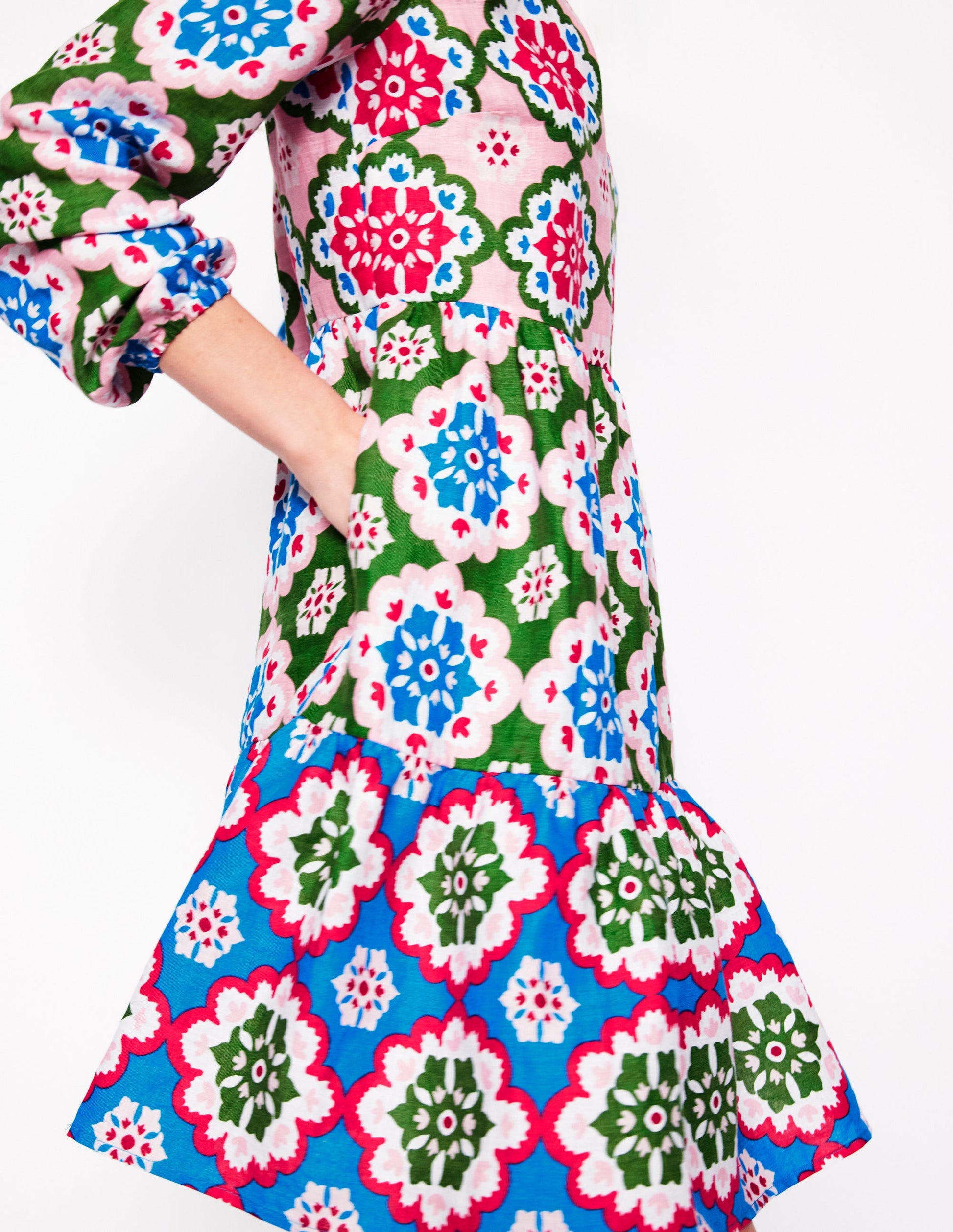 Mini-robe Esme en lin-Multi, motif Bloom Geo-3