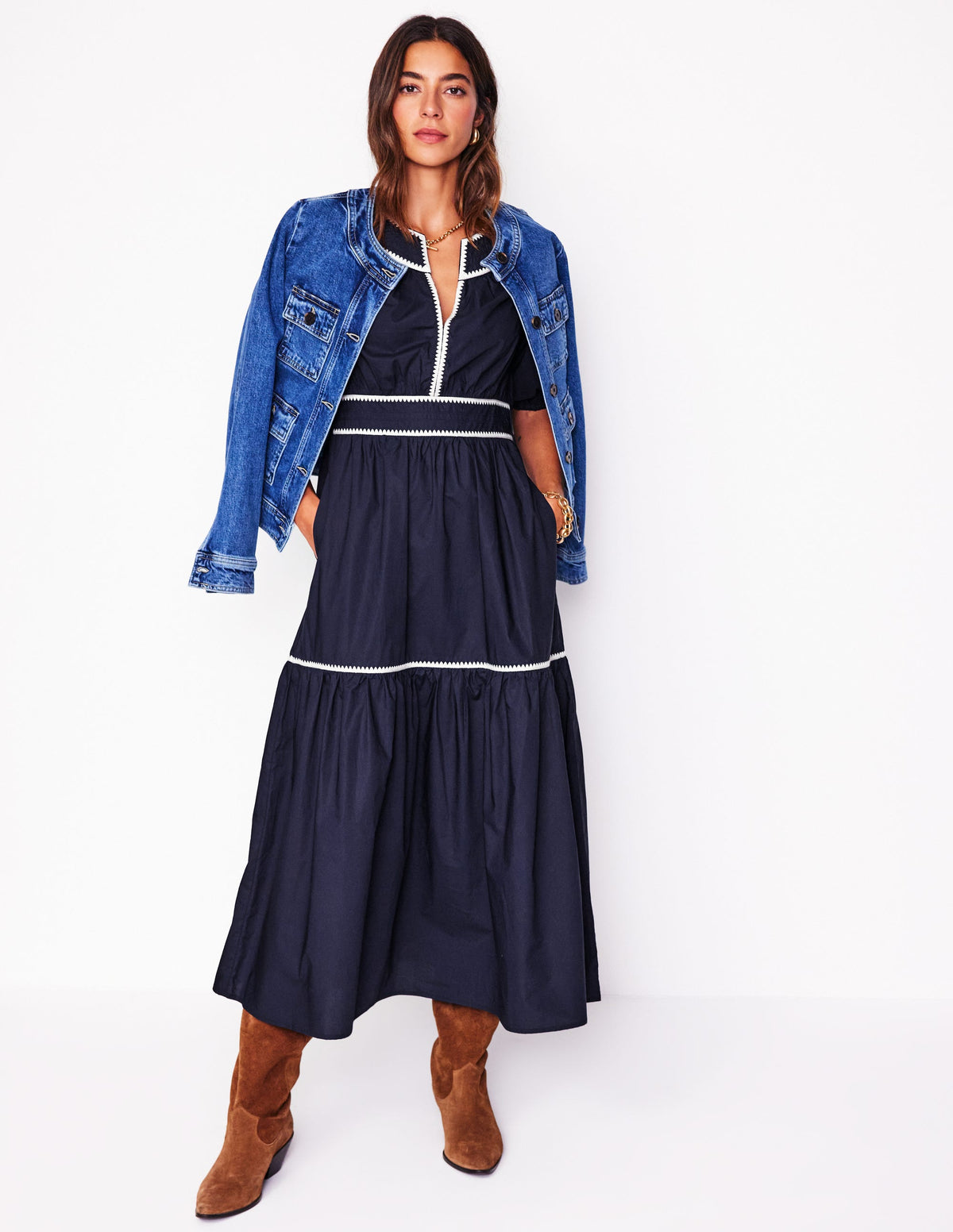 Robe midi Rhea brodée-Bleu Marine-1