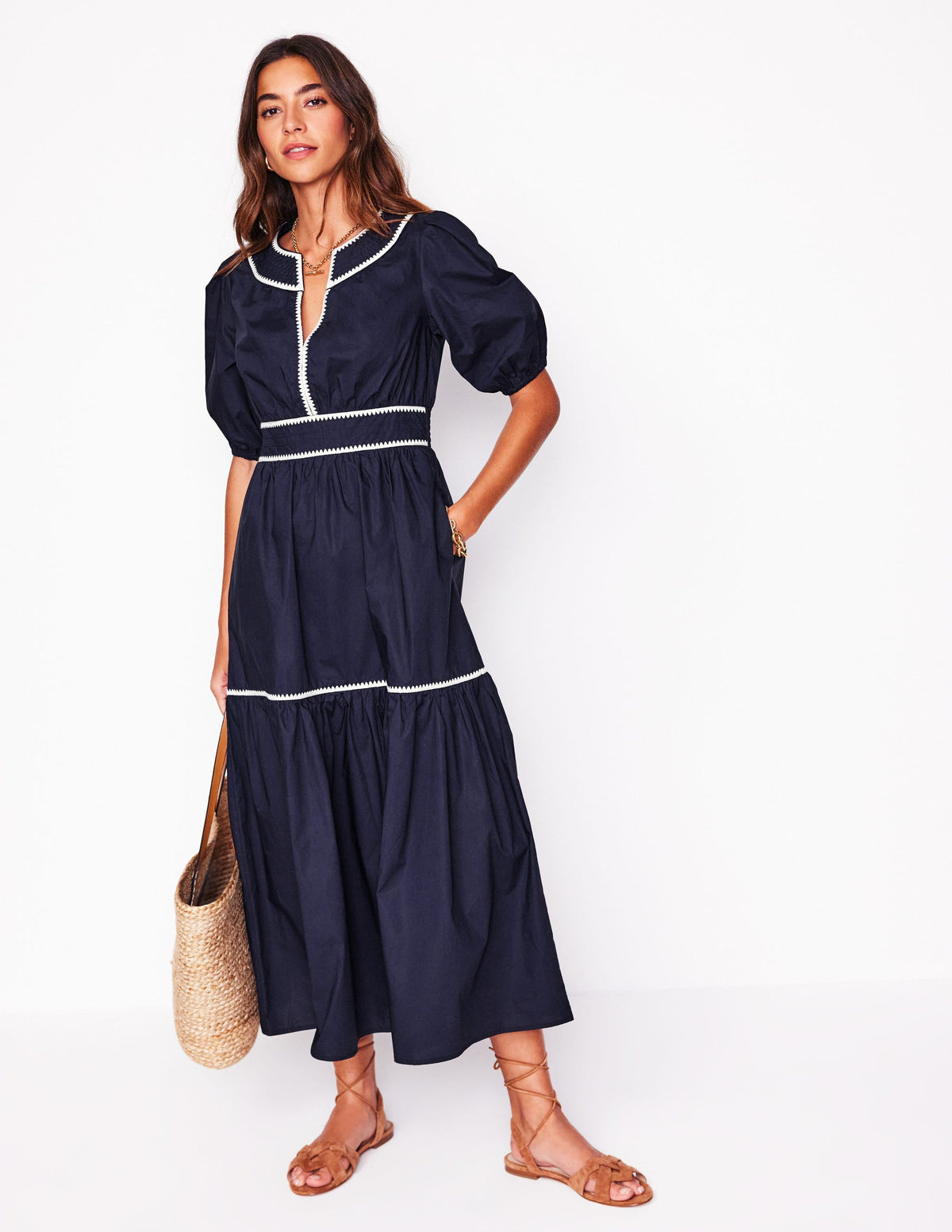 Robe midi Rhea brodée-Bleu Marine - Image 6