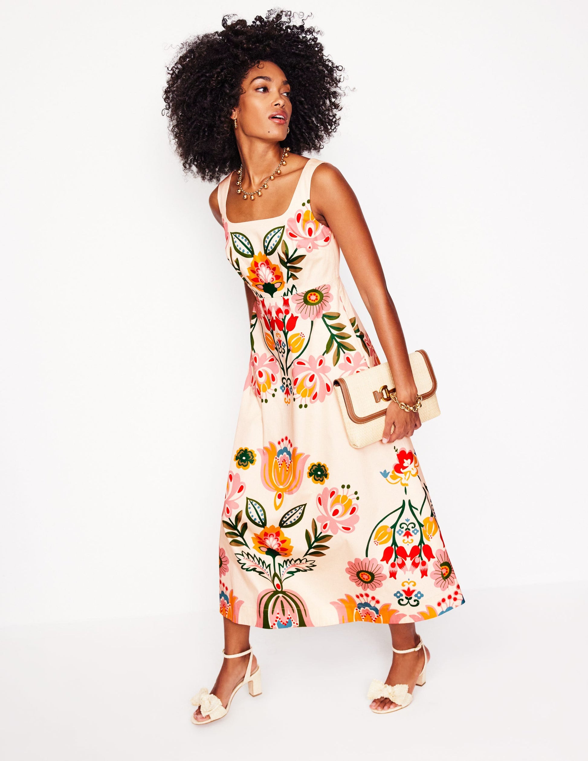 Ausgestelltes Kleid mit quadratischem Ausschnitt-Naturweiß, Tulpenfusion-1