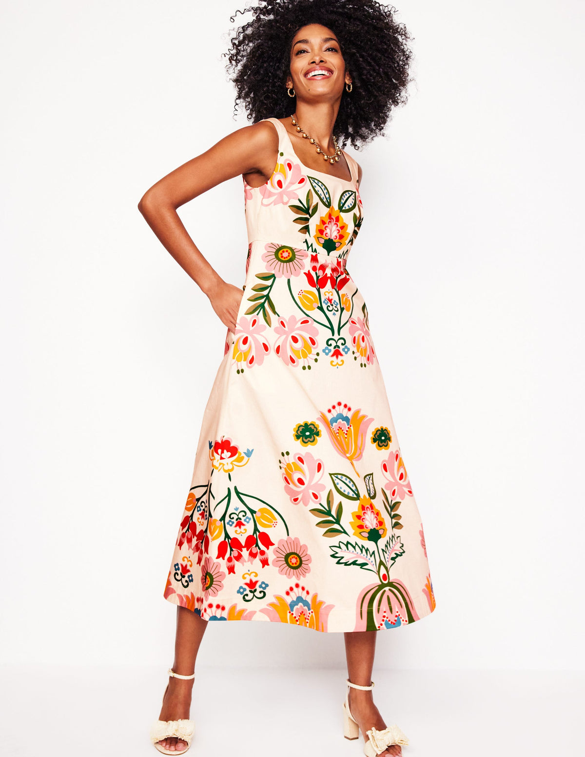 Ausgestelltes Kleid mit quadratischem Ausschnitt-Naturweiß, Tulpenfusion-4