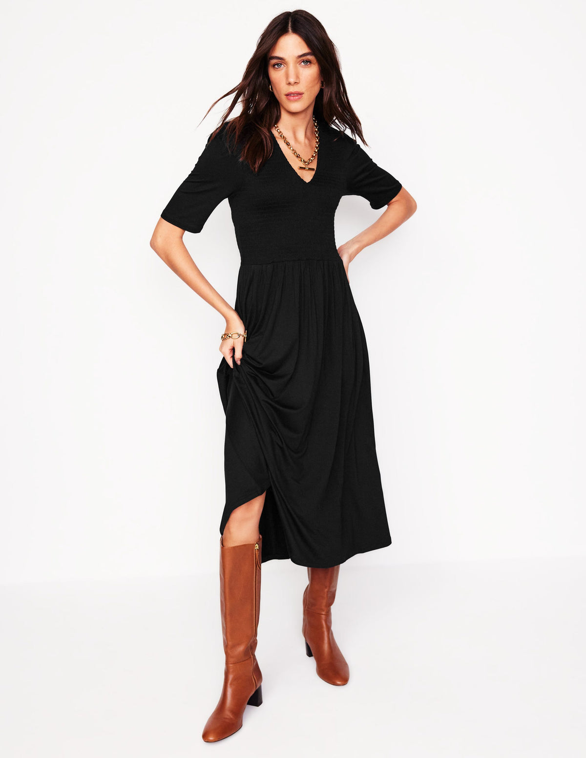 Robe à smocks Bethany en jersey-Noir-1