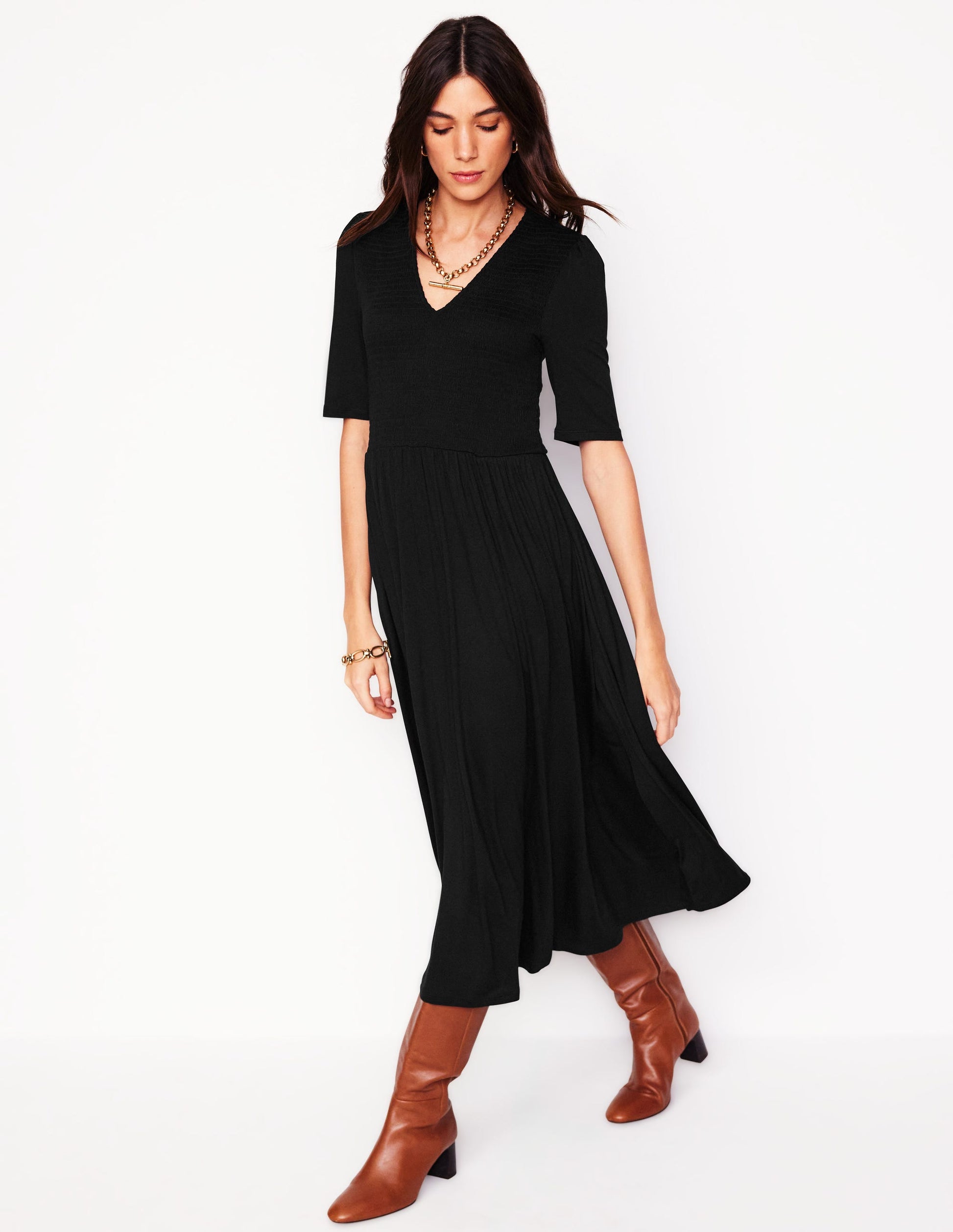 Robe à smocks Bethany en jersey-Noir-4