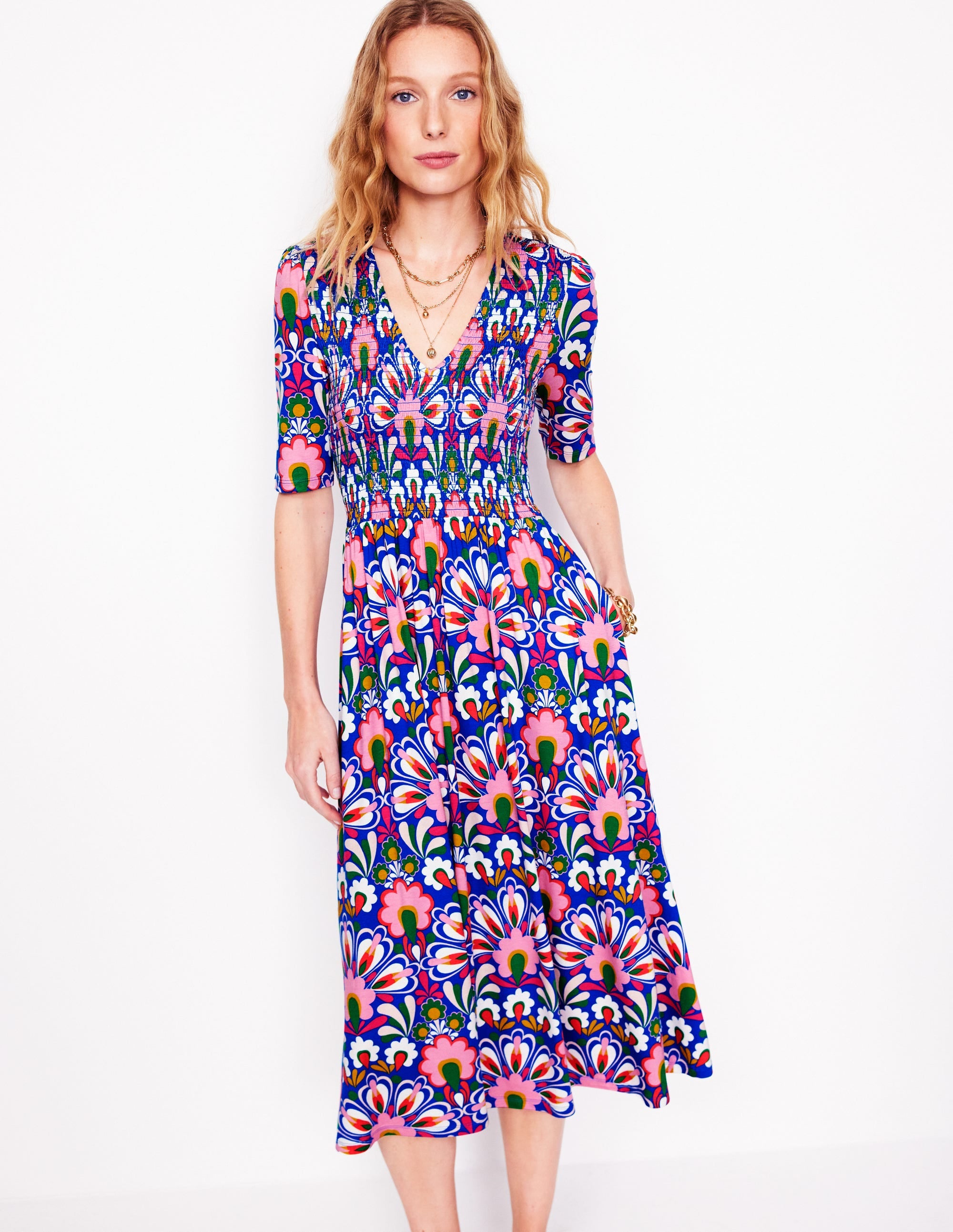 Bethany Gesmoktes Jerseykleid-Galerie-Blau, Löwenzahn - Image 1