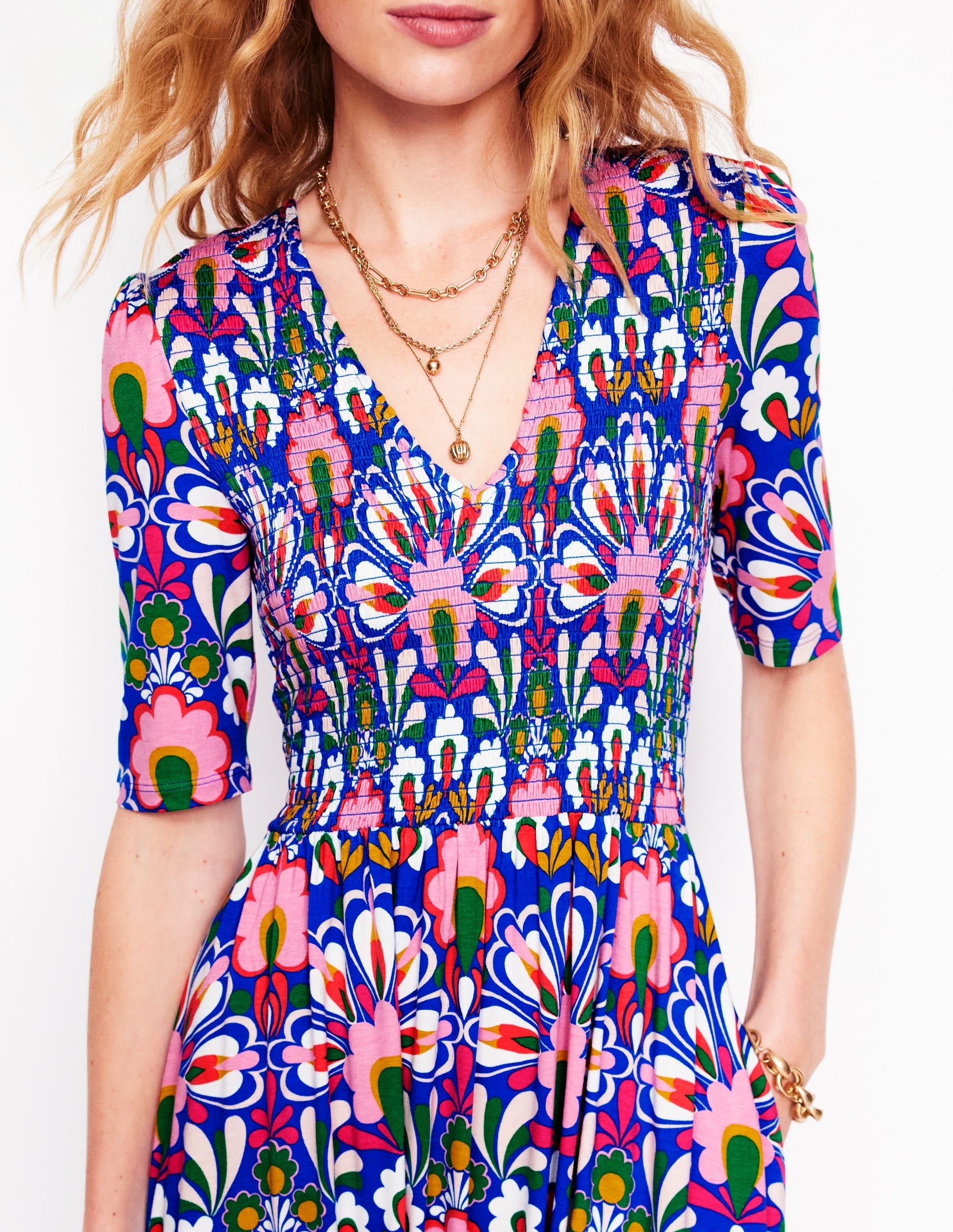 Bethany Gesmoktes Jerseykleid-Galerie-Blau, Löwenzahn - Image 3