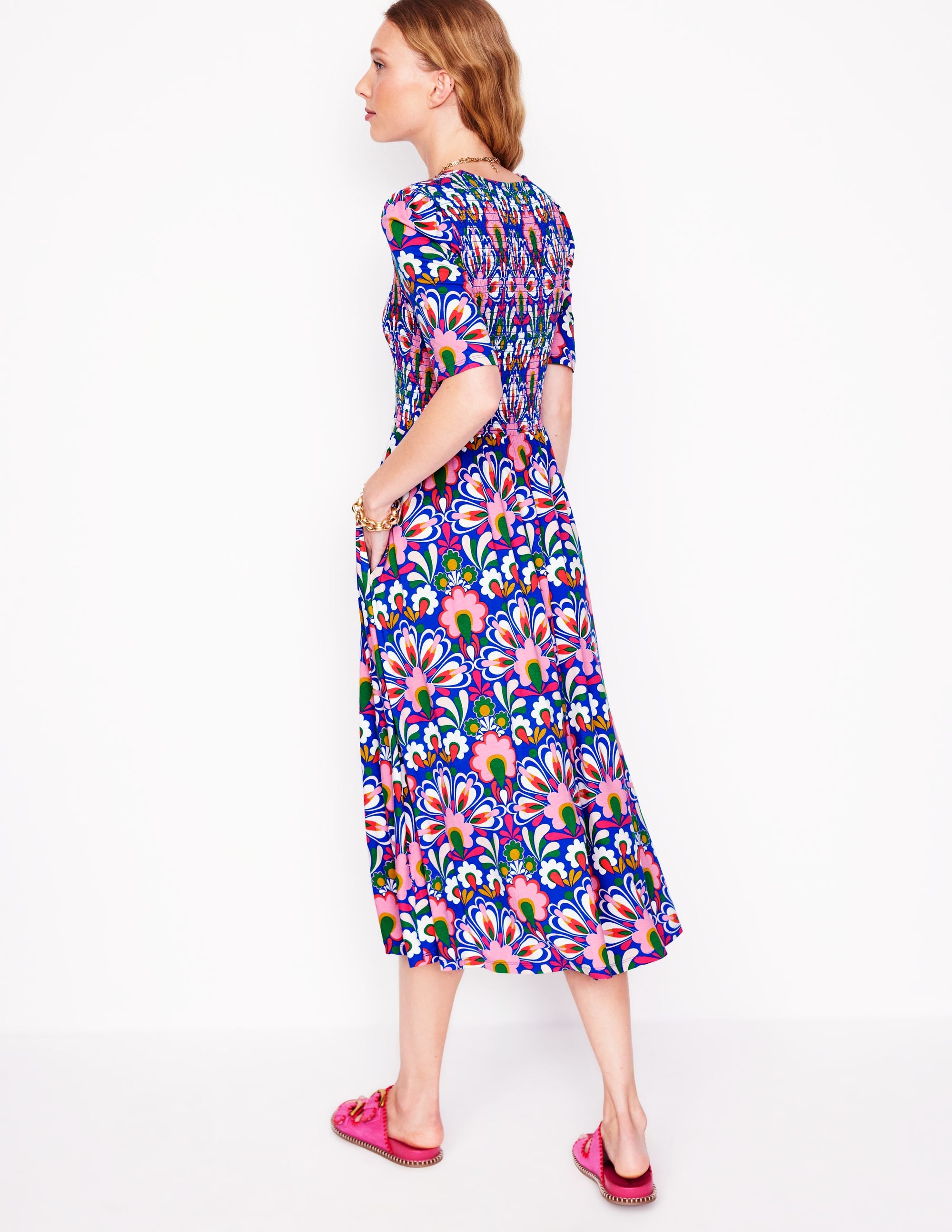 Bethany Gesmoktes Jerseykleid-Galerie-Blau, Löwenzahn - Image 4