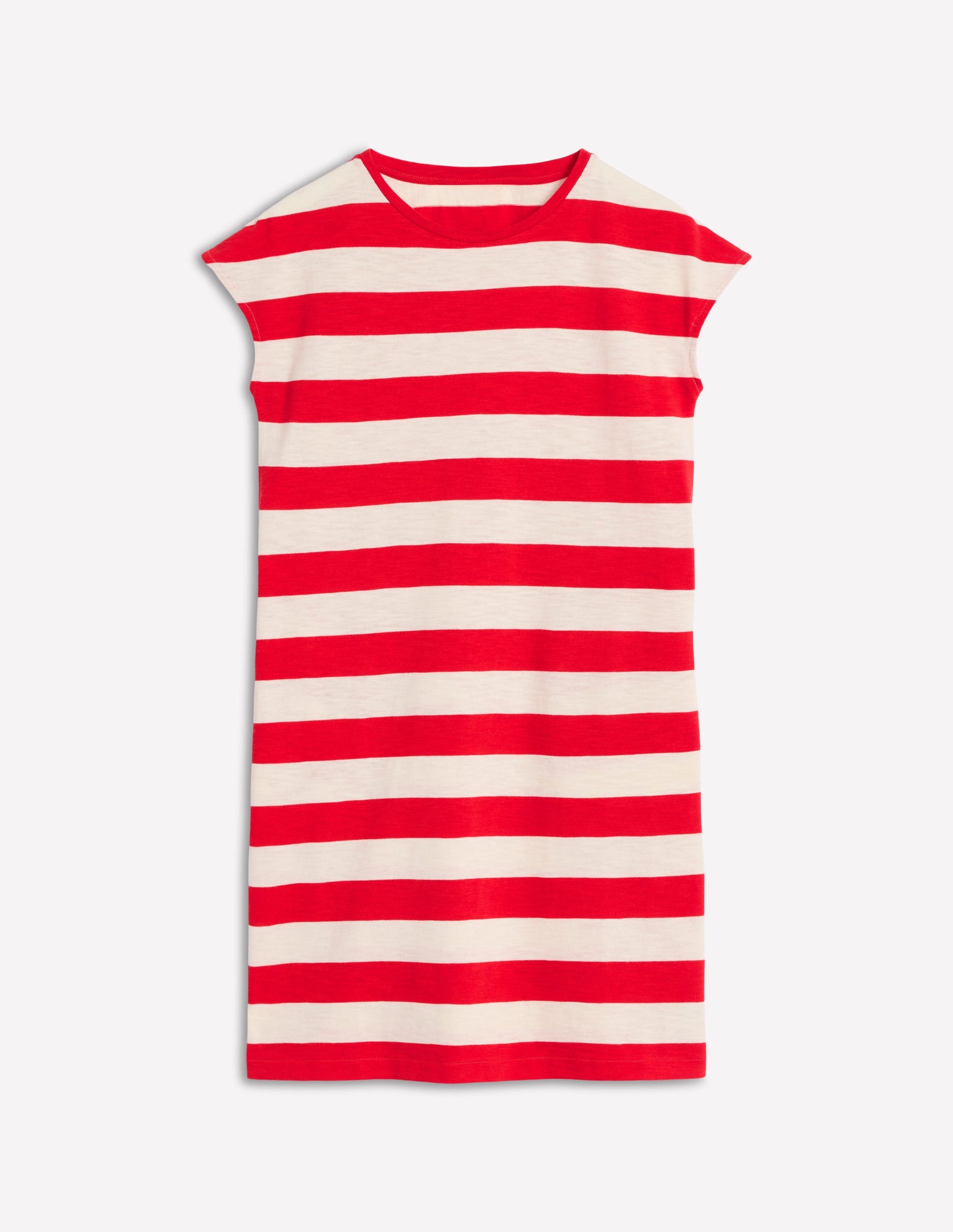 Leah T-Shirt-Kleid aus Jersey-Mohnblumenrot, Weiße Streifen-5