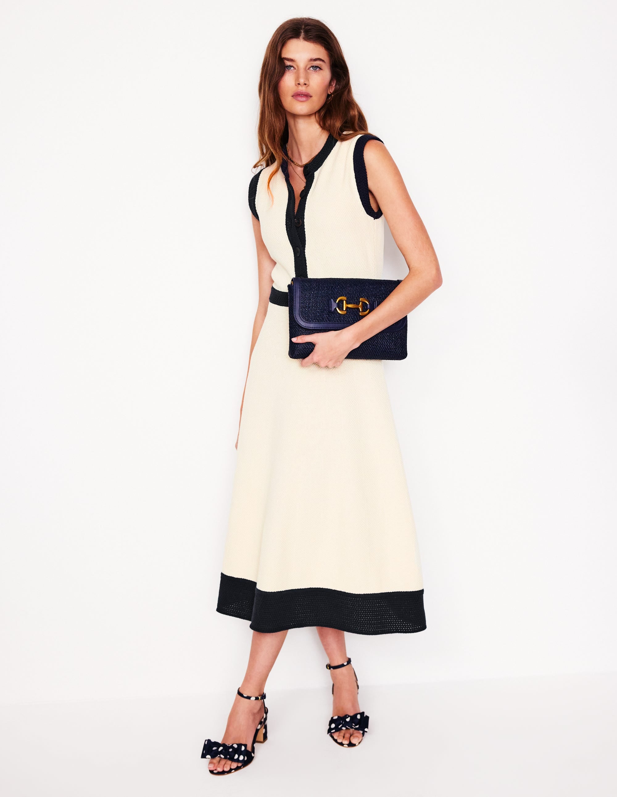 Robe en crochet-Ivoire, bleu marine - Image 1