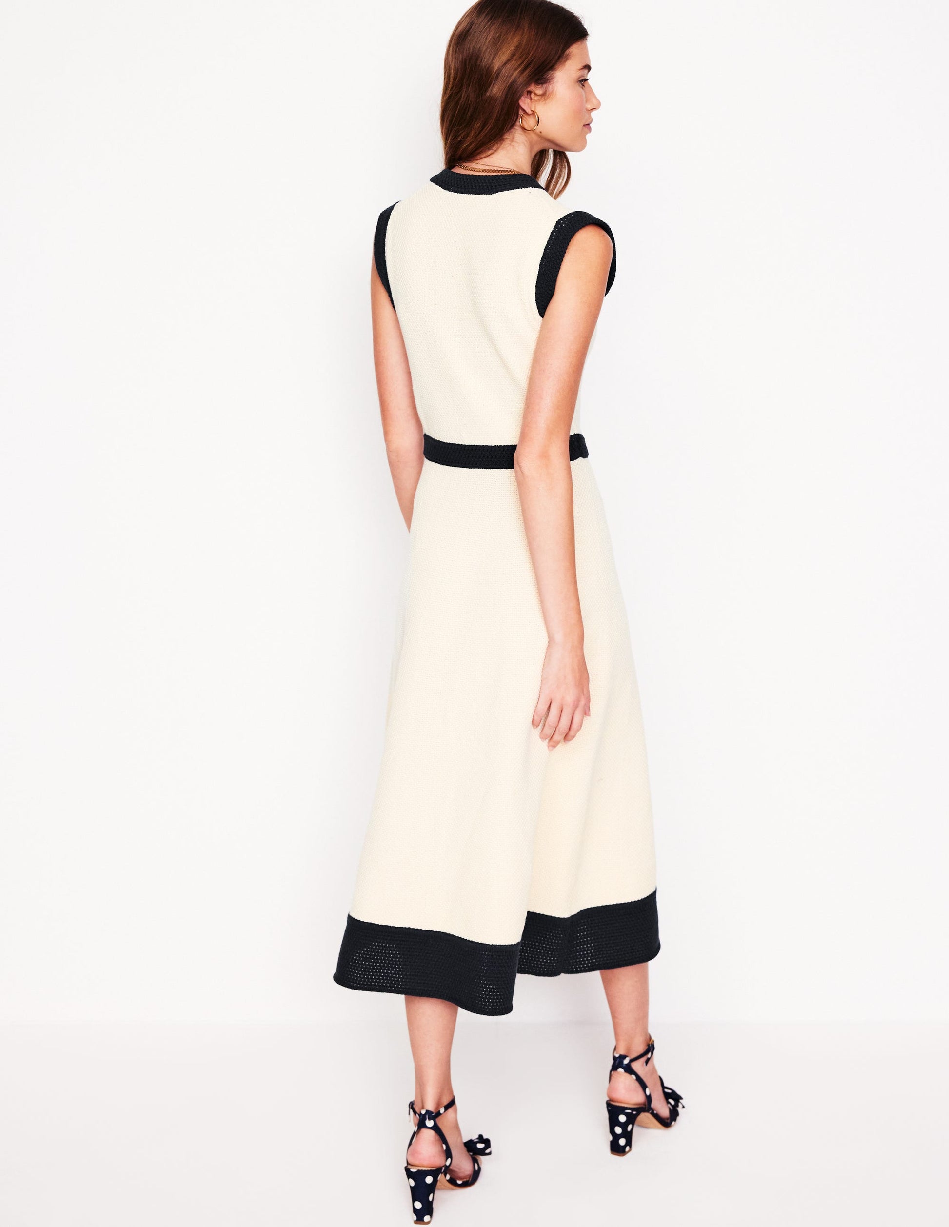 Robe en crochet-Ivoire, bleu marine-4