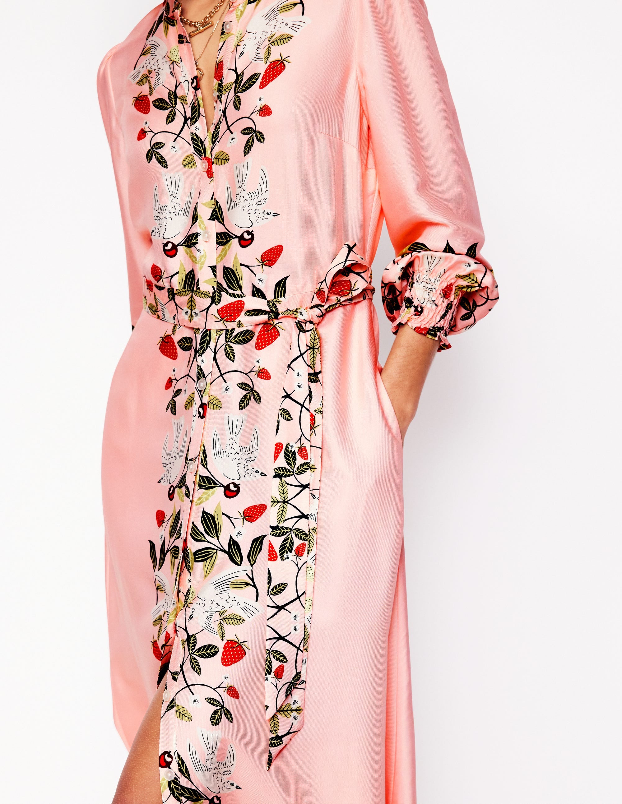 Robe-chemise Ruby sans col-Rose, motif Bird Paradise - Image 2