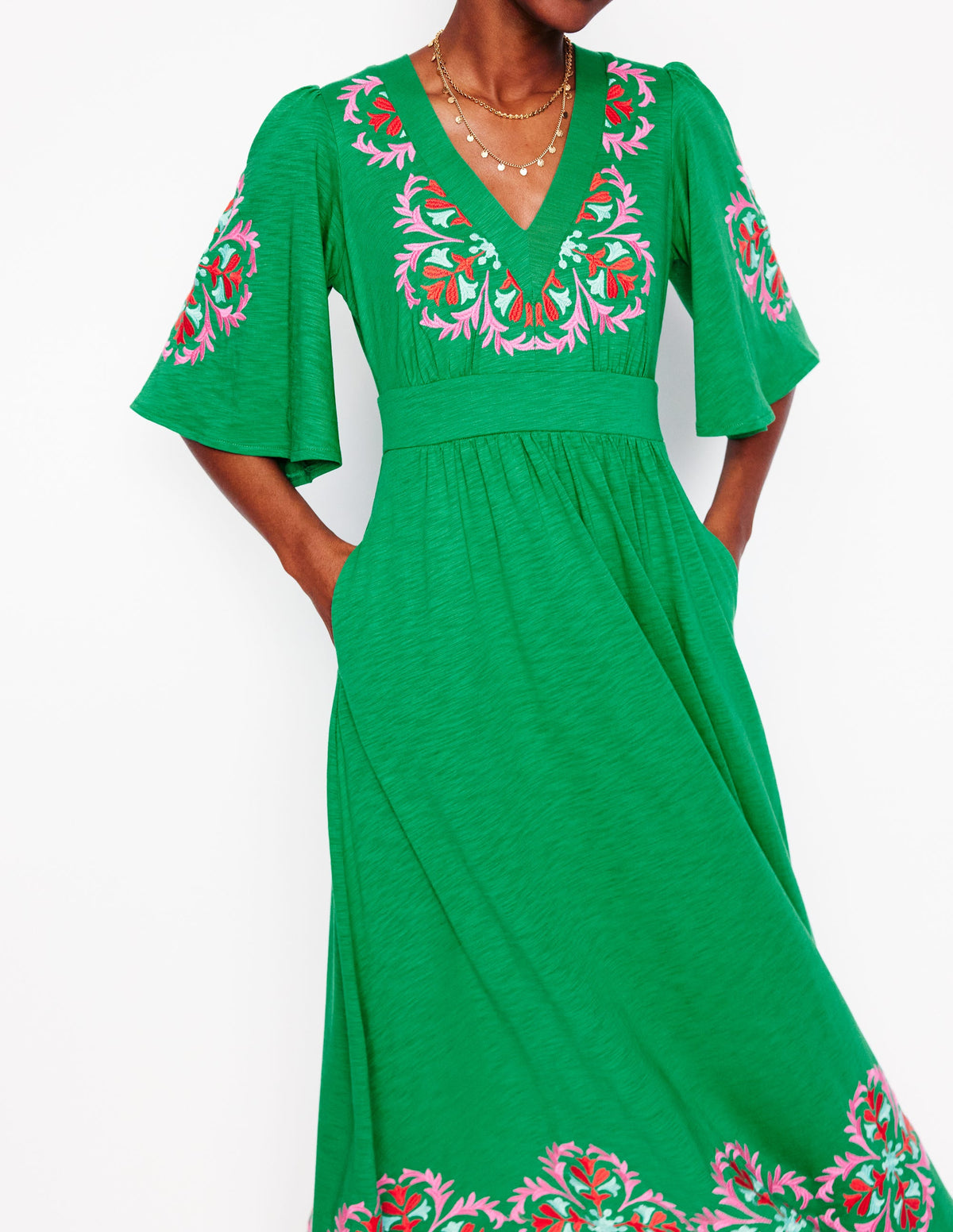 Robe kimono Maya brodée-Émeraude profond, broderie-2