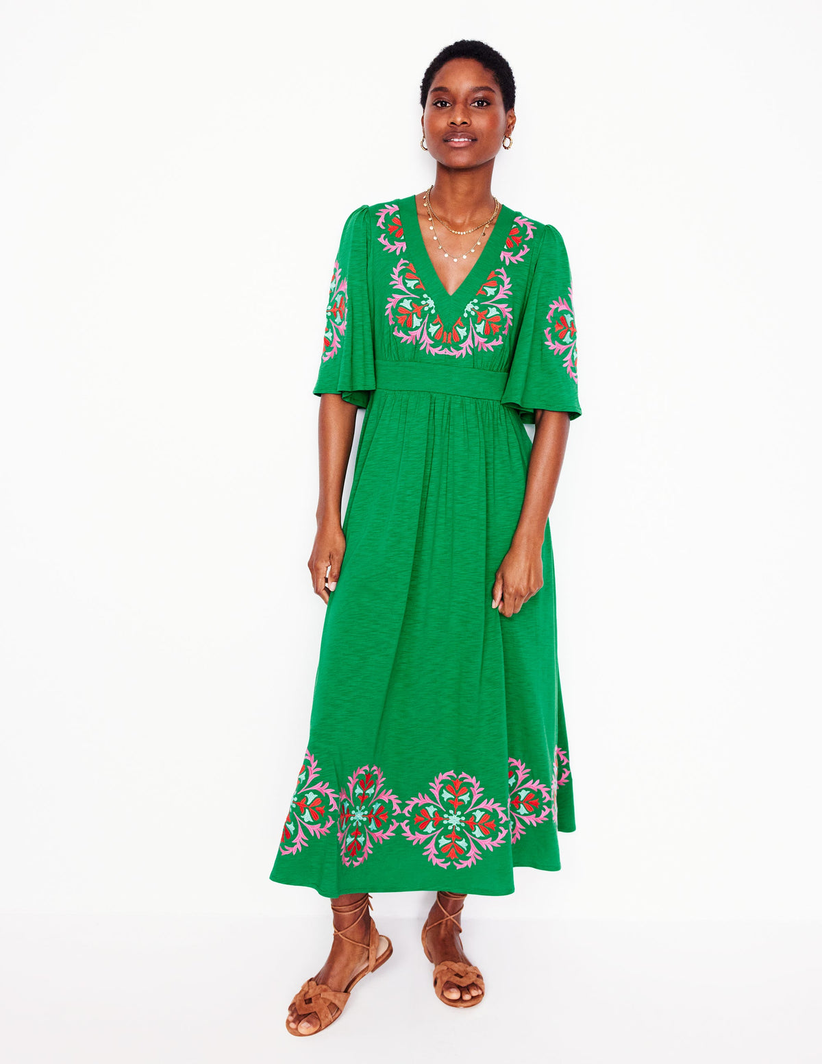 Robe kimono Maya brodée-Émeraude profond, broderie - Image 4