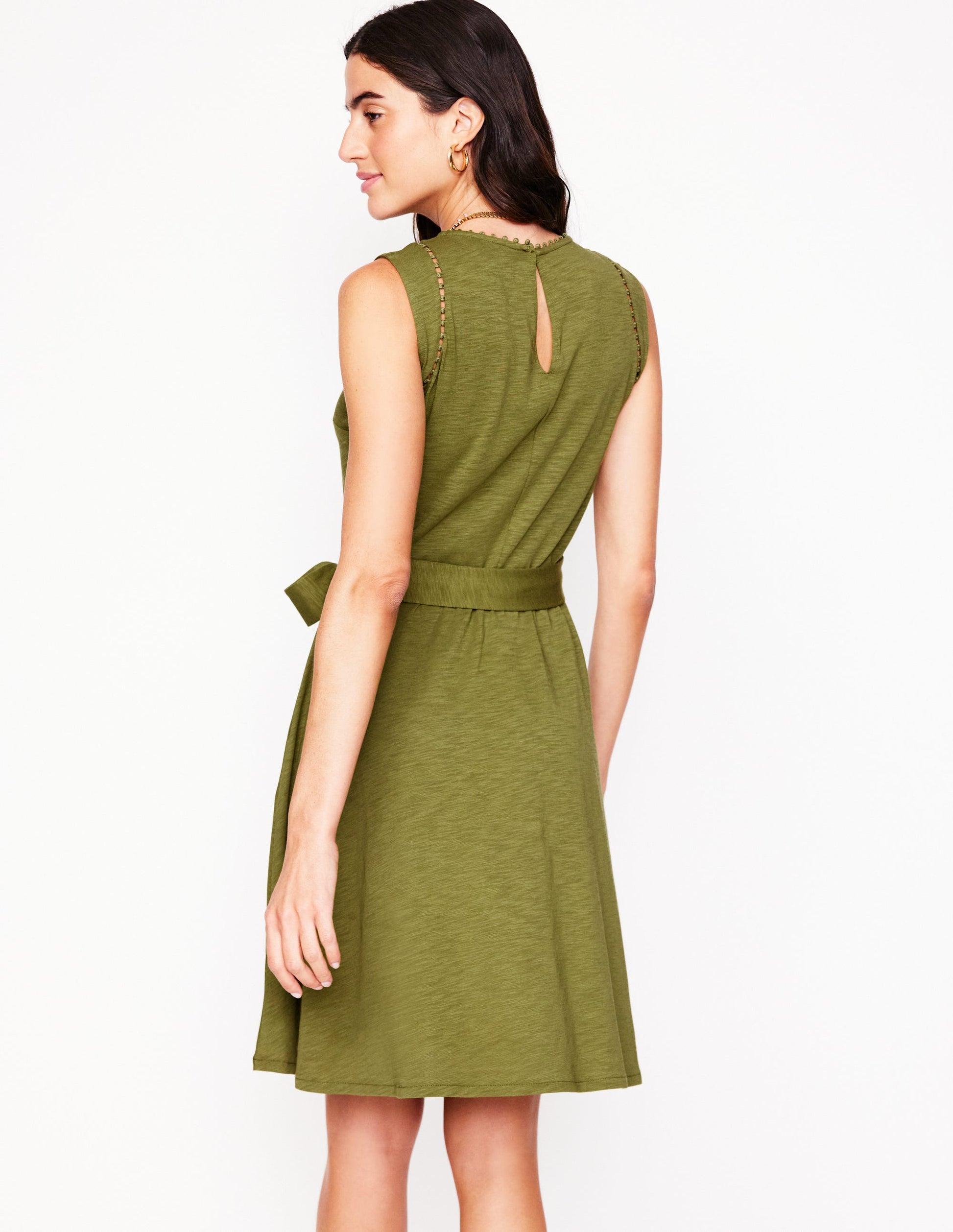 Mila Trim Short Jersey Dress-Deep Olive-3
