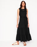 Mila Gestuftes Jerseykleid mit Besatz-Schwarz