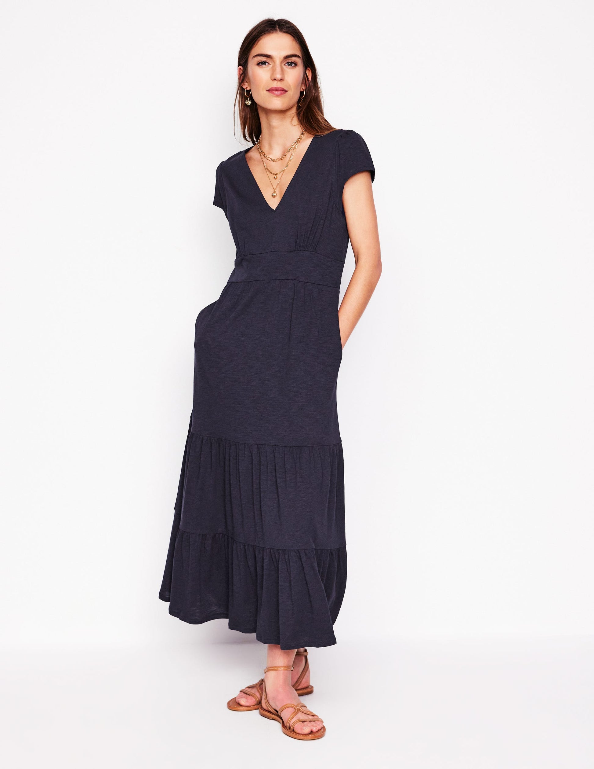 Eloise Gestuftes Jerseykleid-Marineblau-4