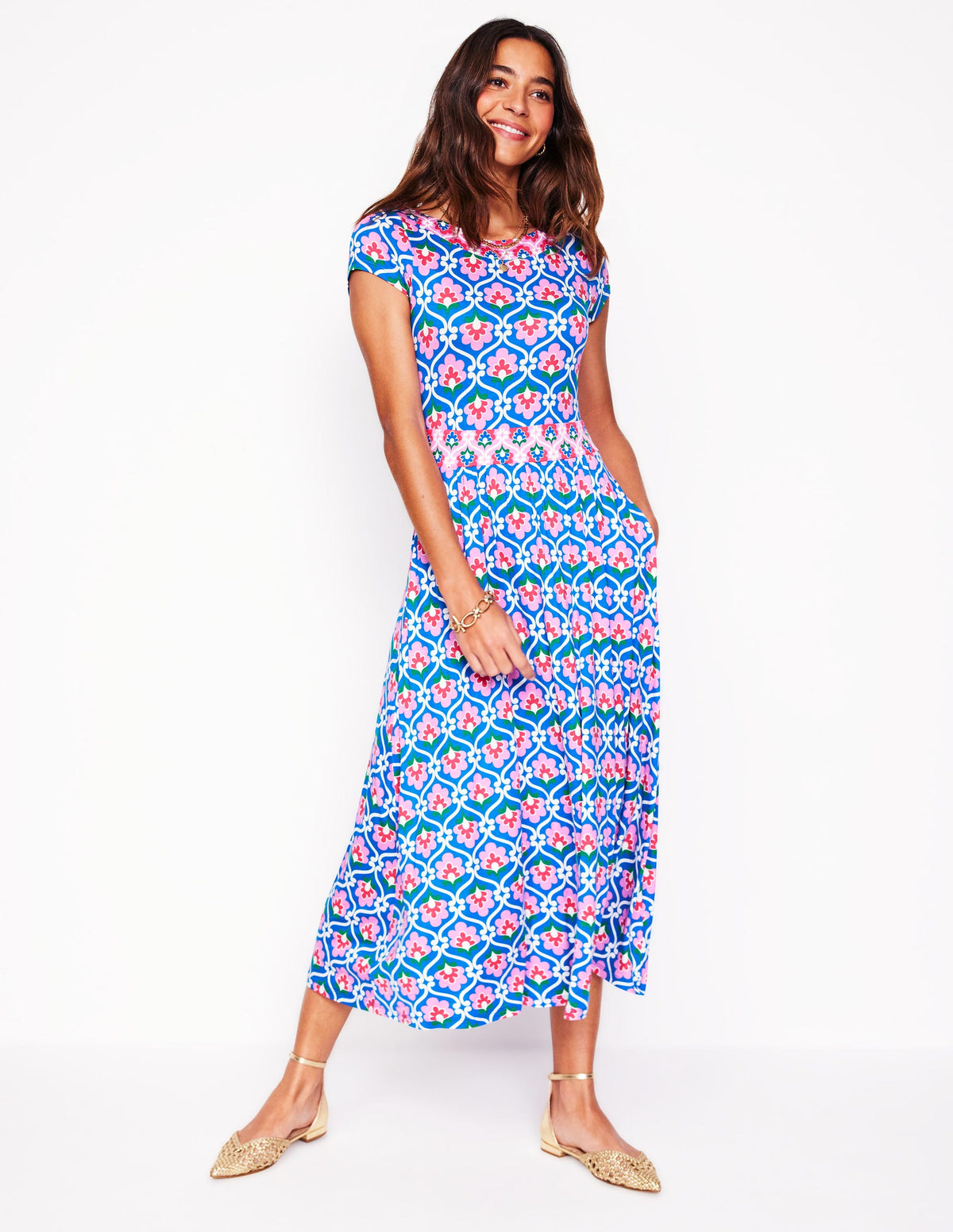 Melanie Jersey-Midikleid-Galerie-Blau, Efeu-Spalier - Image 4