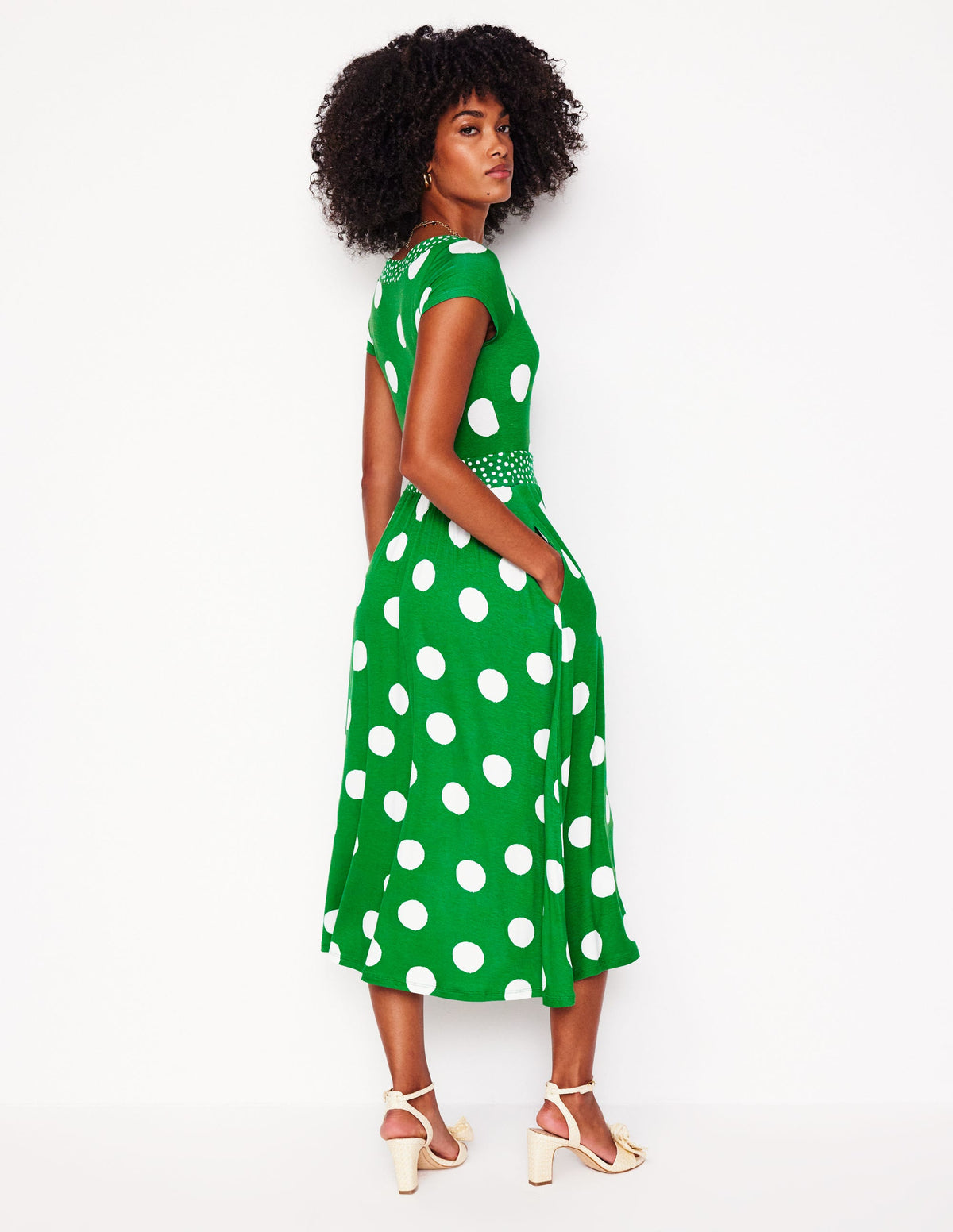 Melanie Jersey-Midikleid-Sattes Smaragdgrün, Abstrakte Punkte-3