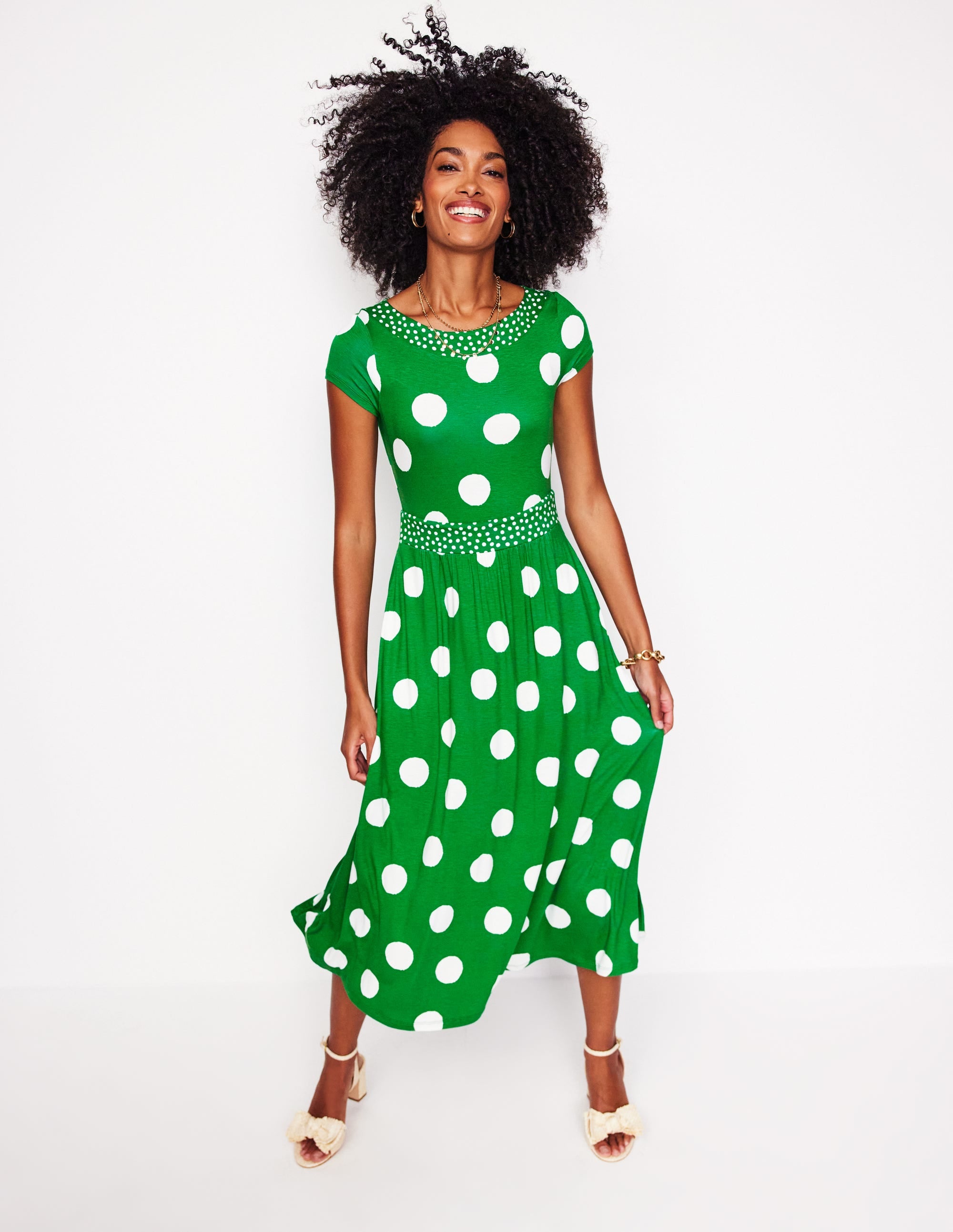 Melanie Jersey-Midikleid-Sattes Smaragdgrün, Abstrakte Punkte - Image 4