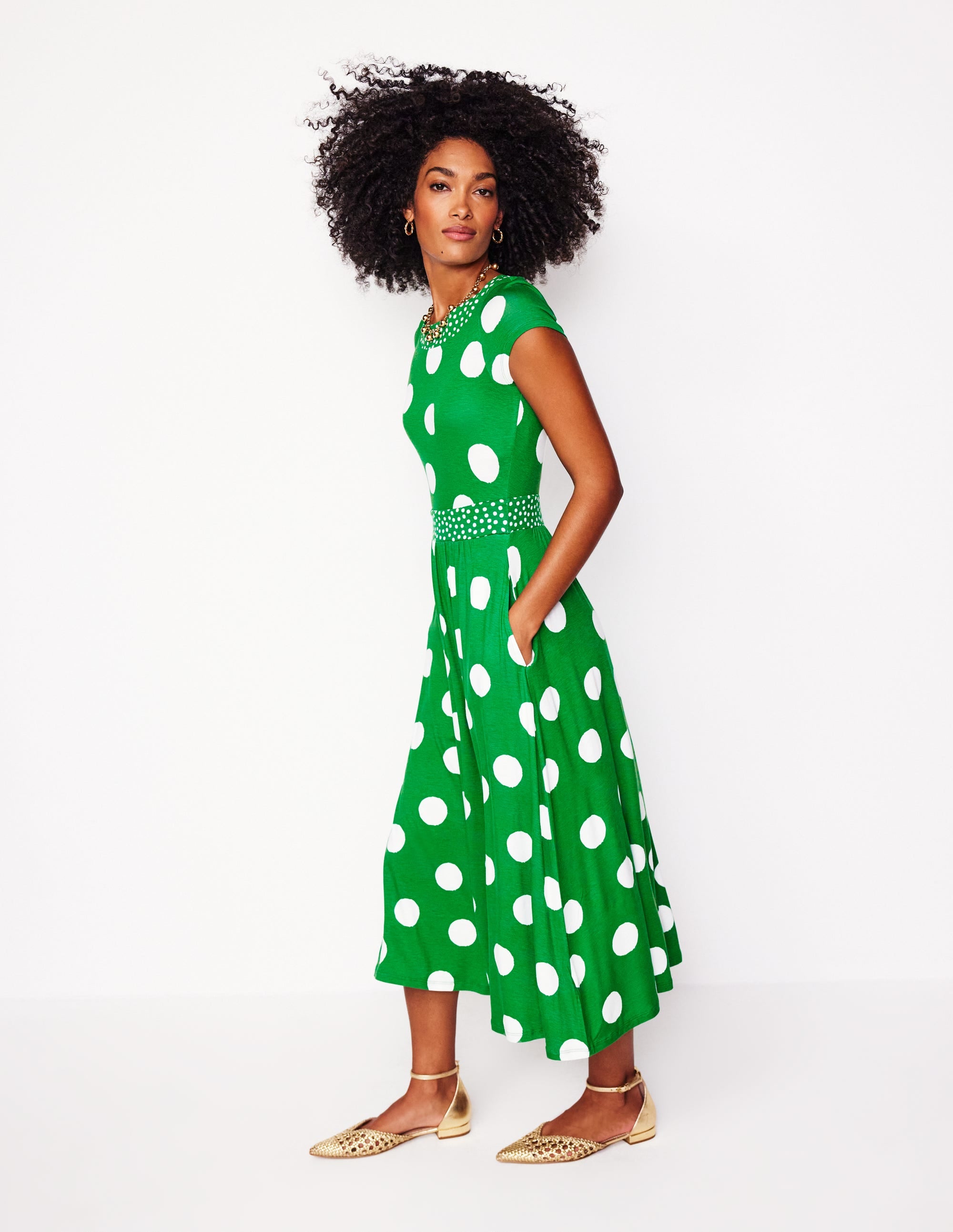 Melanie Jersey-Midikleid-Sattes Smaragdgrün, Abstrakte Punkte - Image 5
