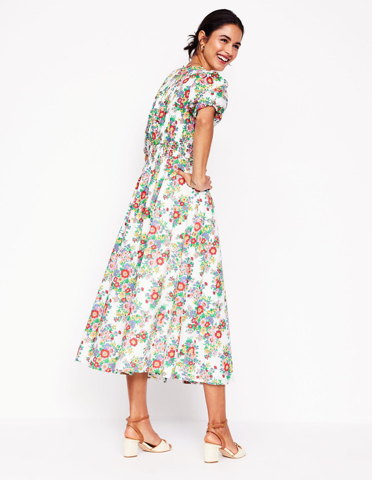 Robe midi Lillian en coton-Multi, motif Bouquet Cluster - Image 4