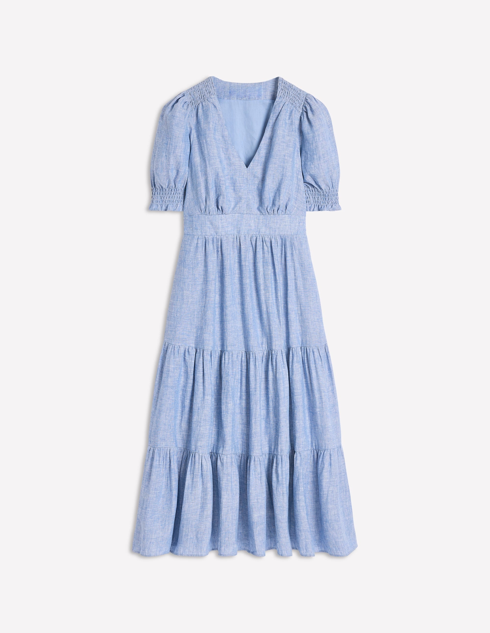 Anna Gestuftes Midikleid aus Leinen-Sommerblau Chambray - Image 8