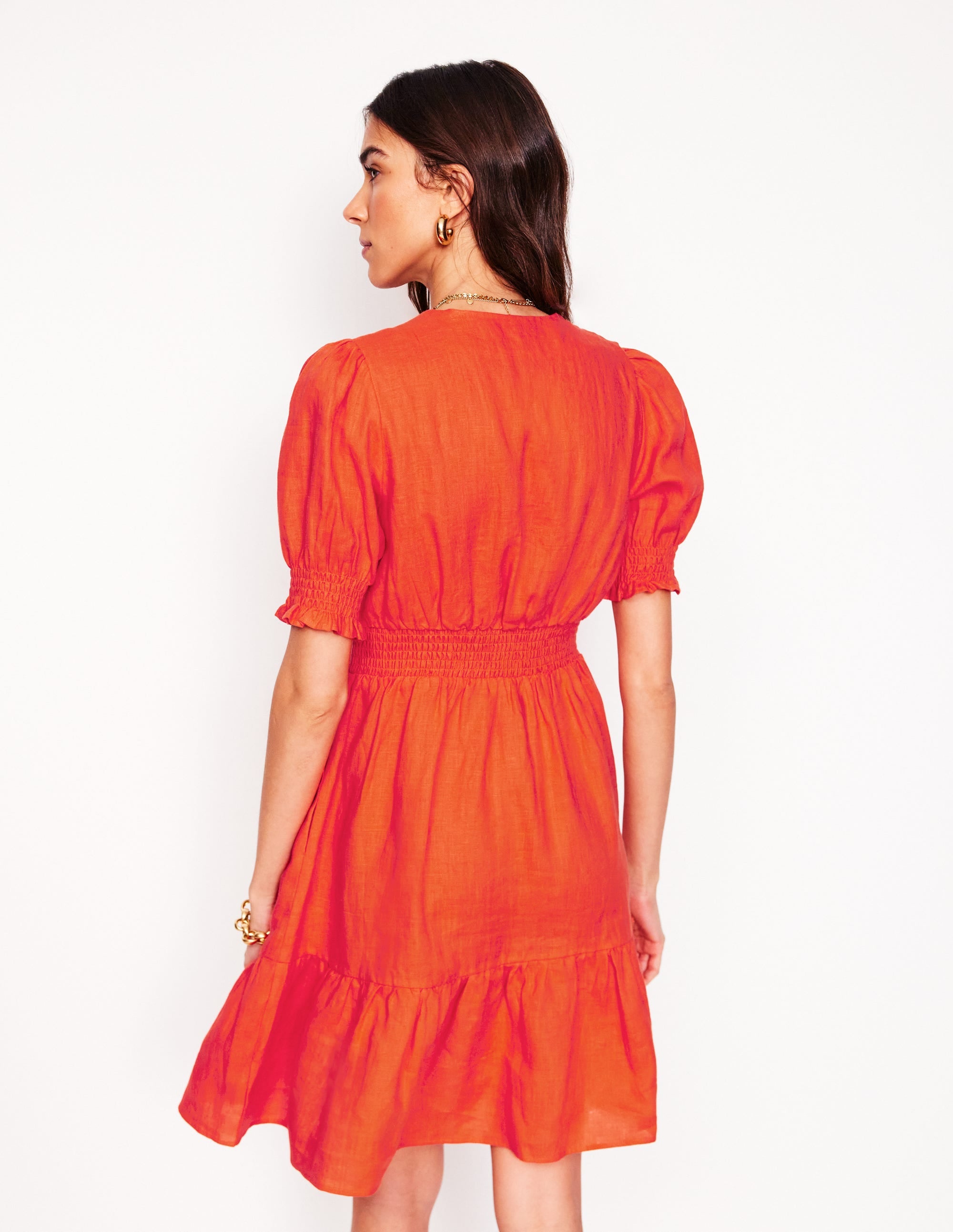Anna Kurzes Leinenkleid-Knallrot - Image 2