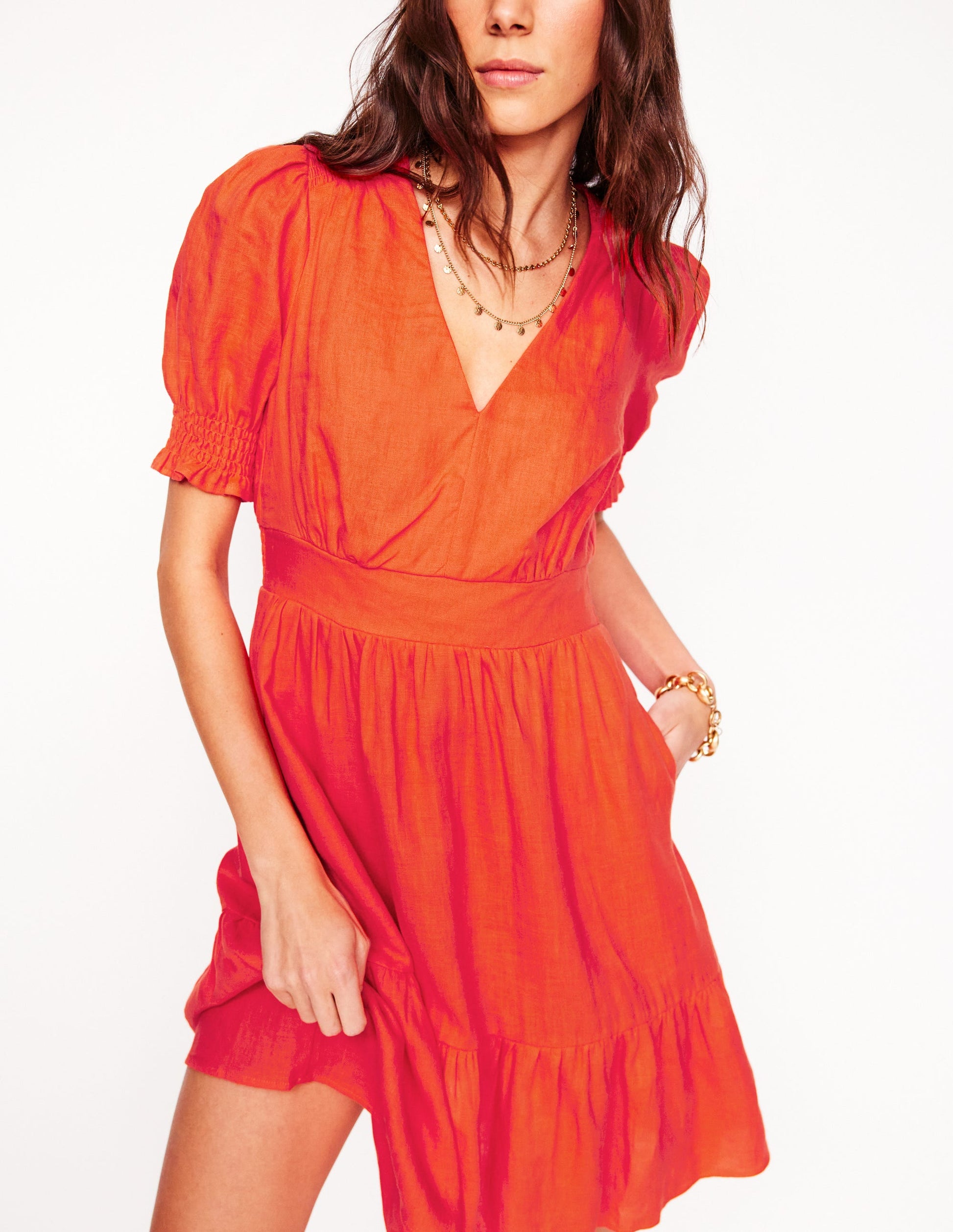 Anna Kurzes Leinenkleid-Knallrot-4