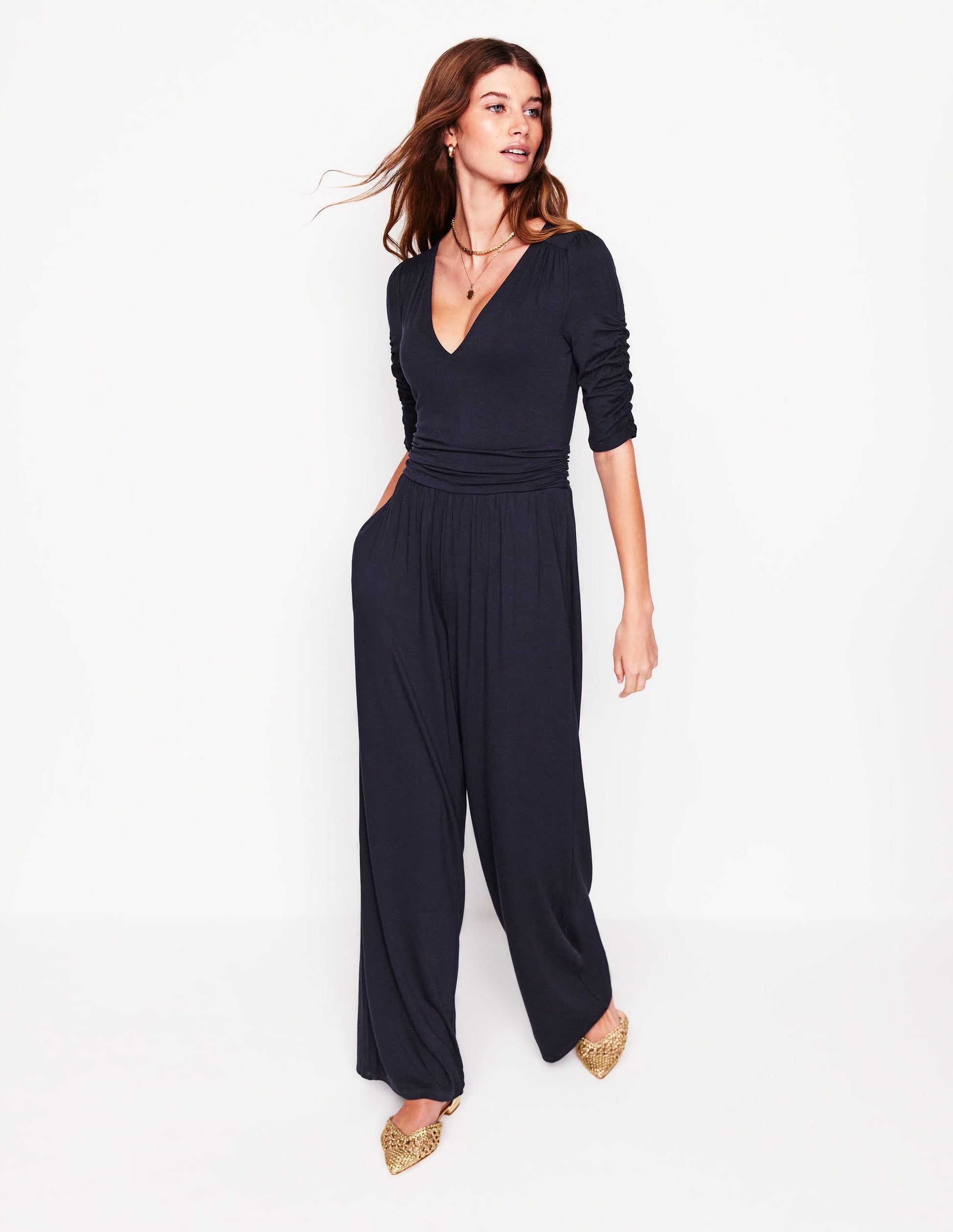 JUMPSUIT MIT GERAFFTER TAILLE-Aqua Marine Marl-4