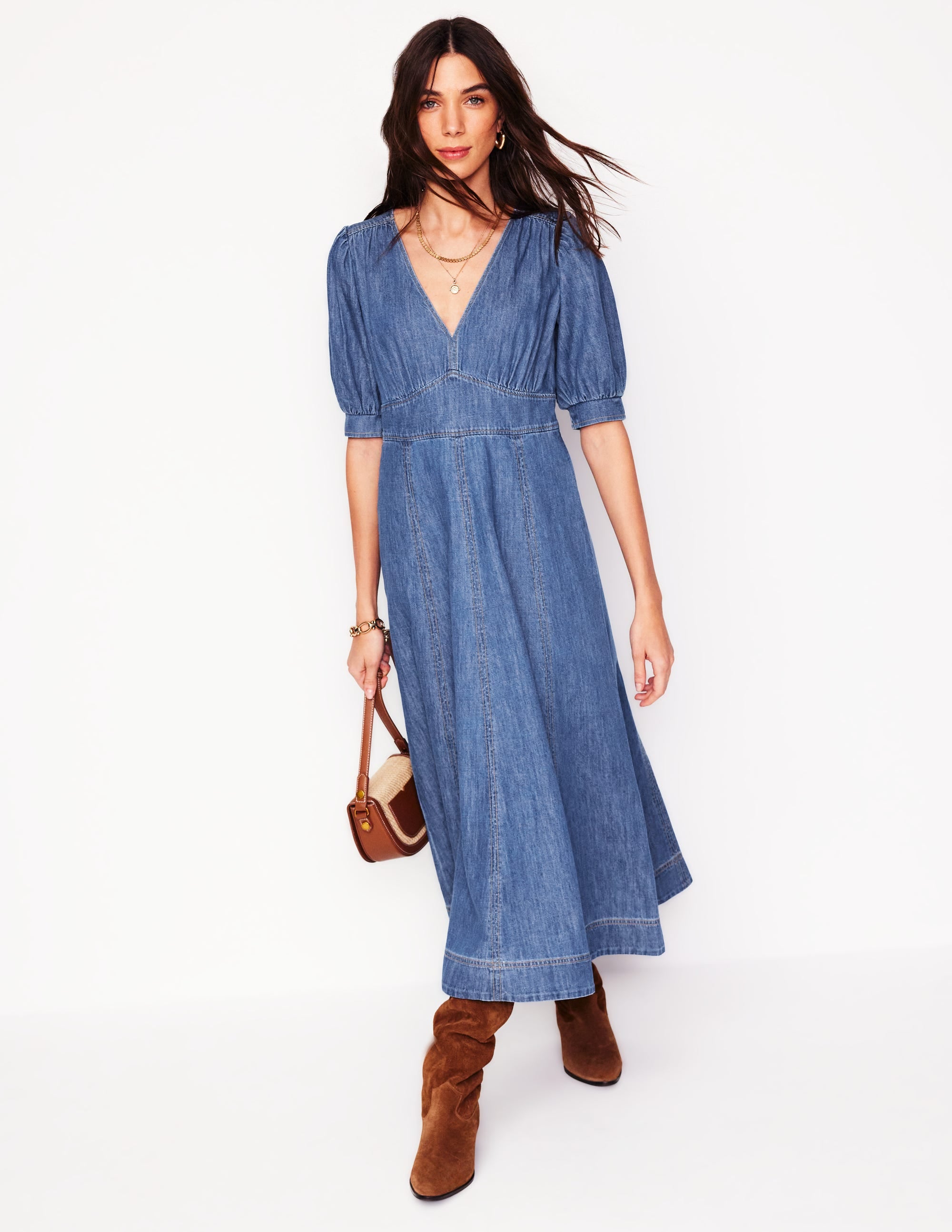 Robe style 40s en jean à empiècement-Beatnik Red - Image 1
