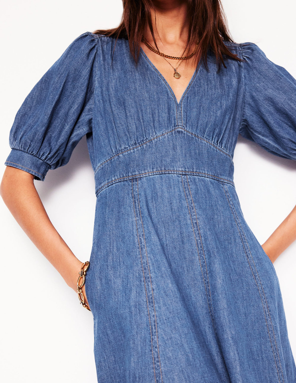 Robe style 40s en jean à empiècement-Beatnik Red-2