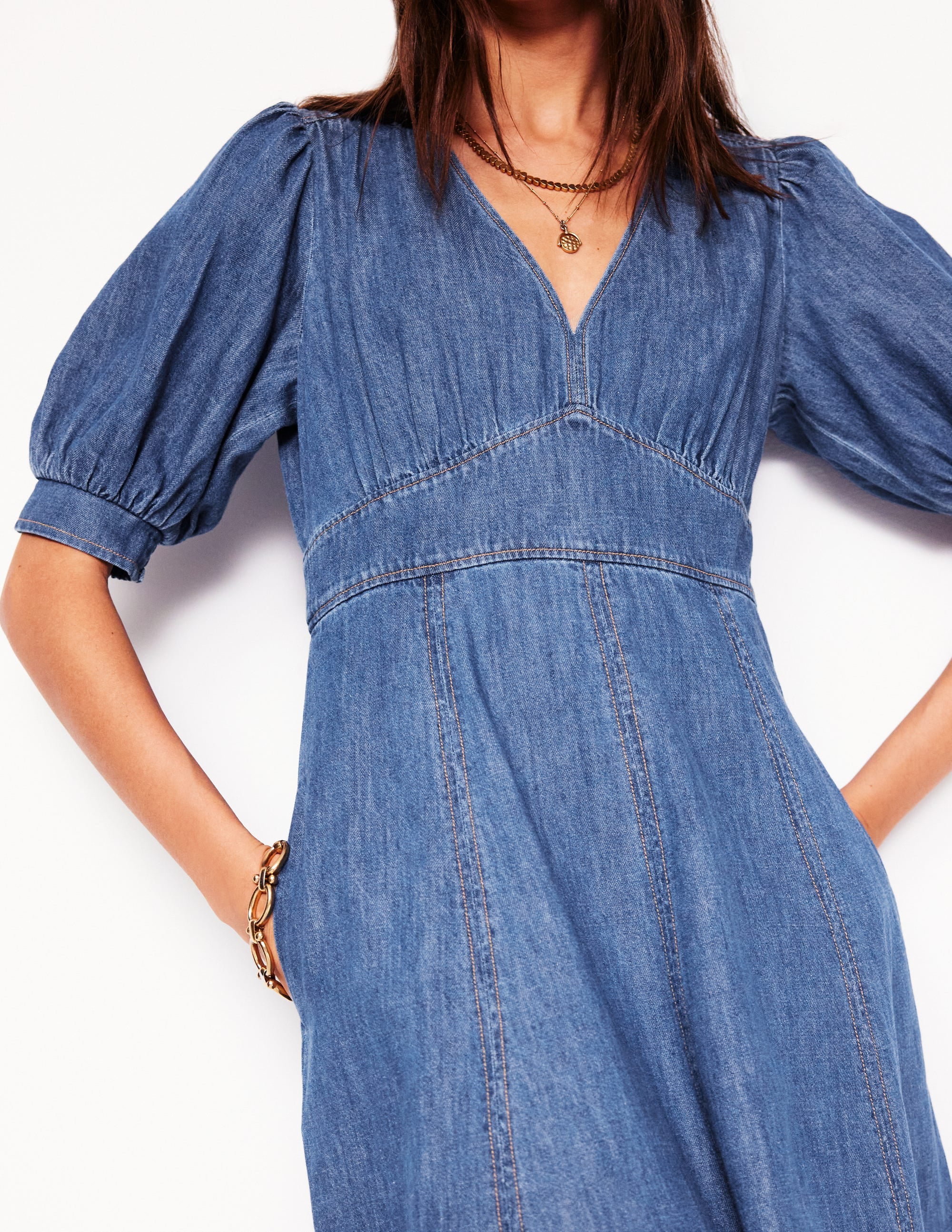 Robe style 40s en jean à empiècement-Beatnik Red - Image 2