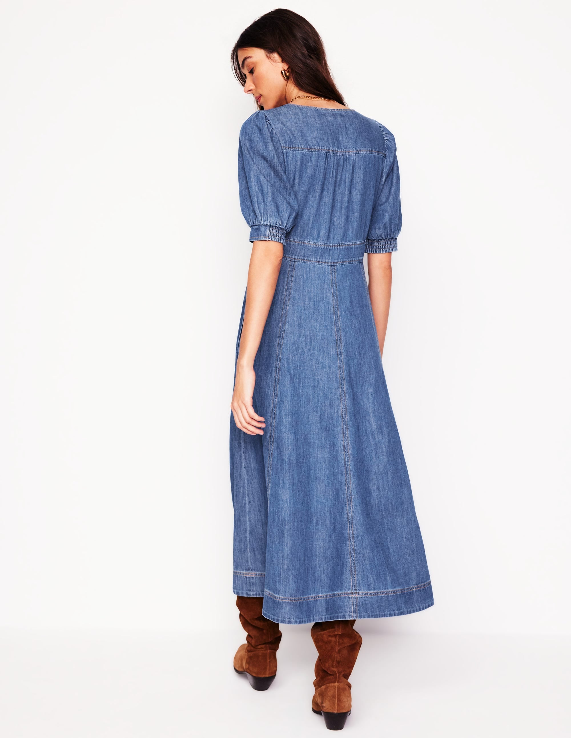 Robe style 40s en jean à empiècement-Beatnik Red - Image 3