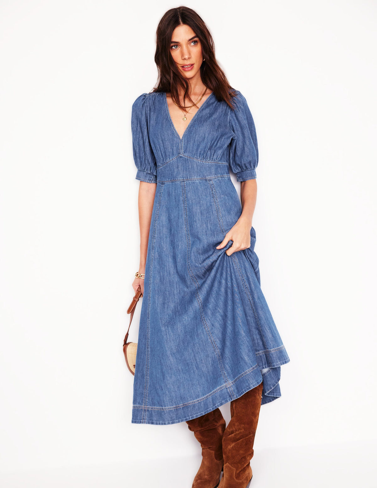 Robe style 40s en jean à empiècement-Beatnik Red - Image 4