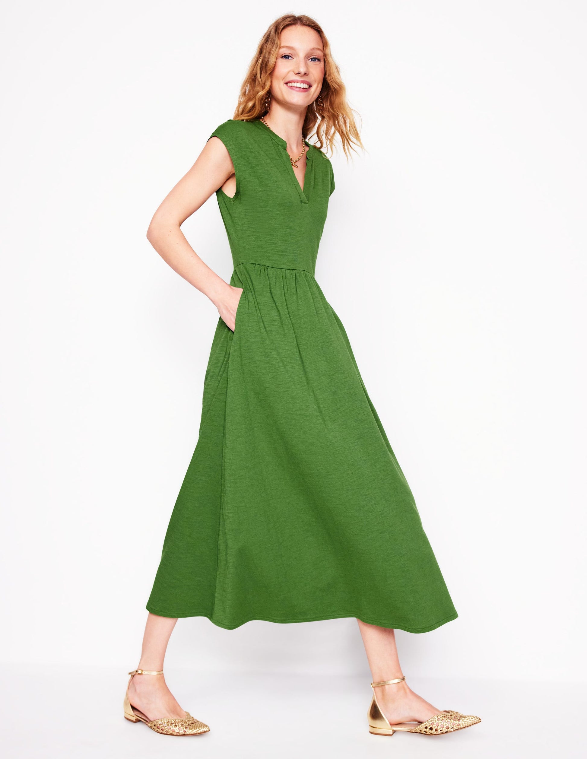Robe midi Chloe en jersey-Vert promenade-6