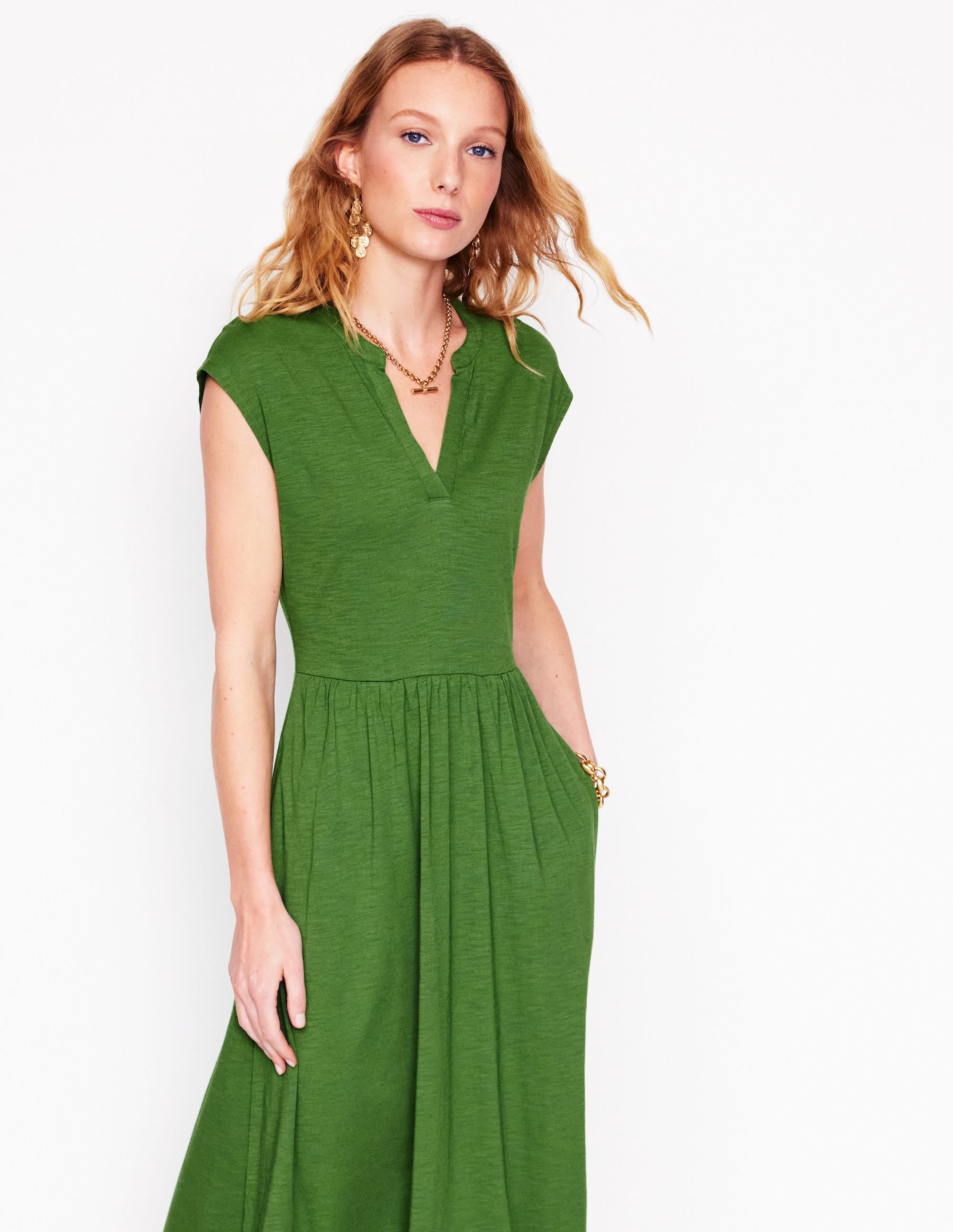 Robe midi Chloe en jersey-Vert promenade - Image 1
