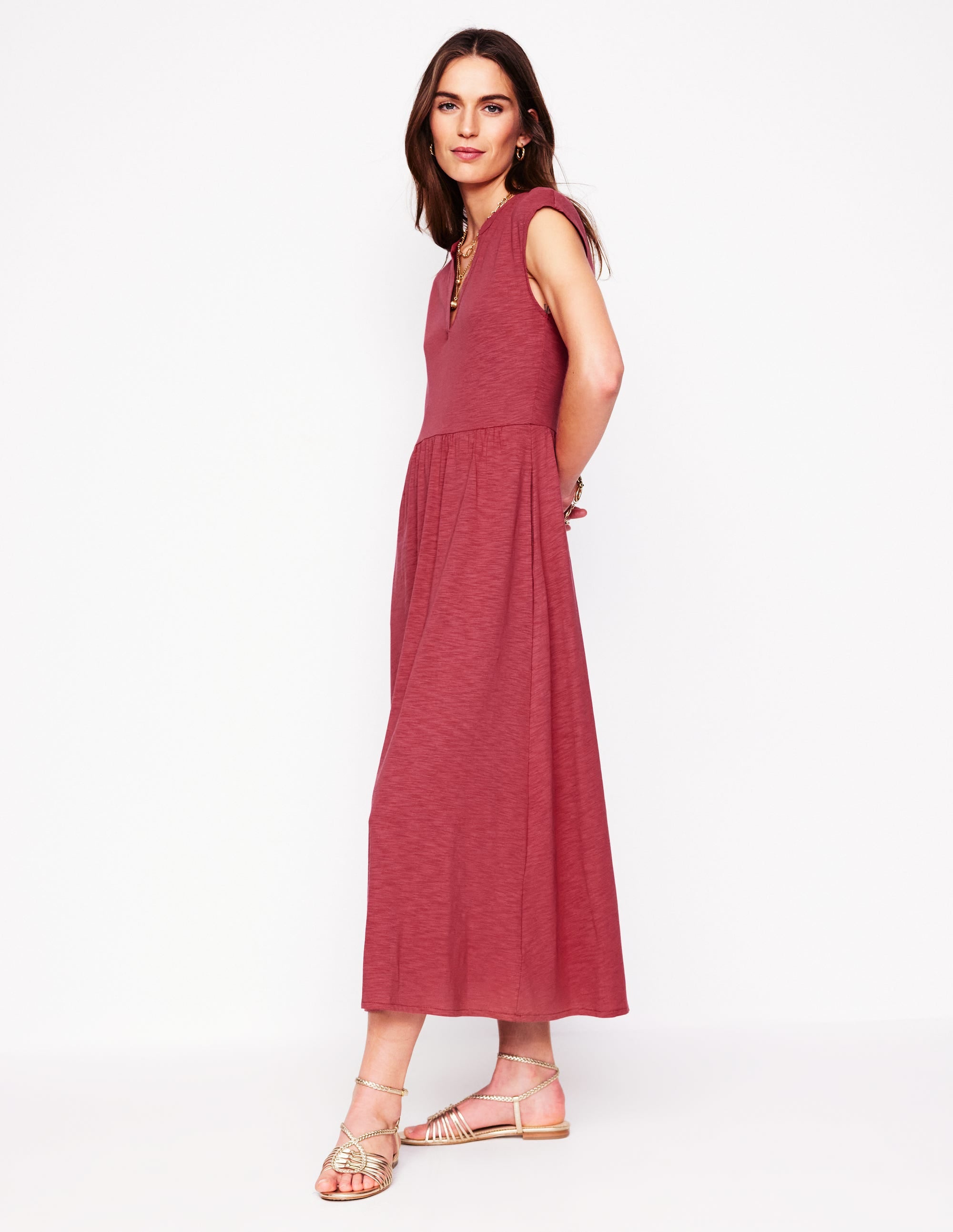 Robe midi Chloe en jersey-Rouge terre cuite - Image 1