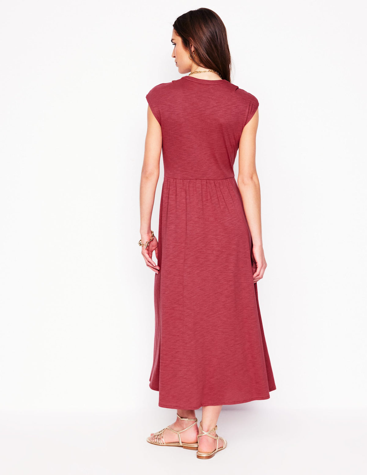 Robe midi Chloe en jersey-Rouge terre cuite - Image 3