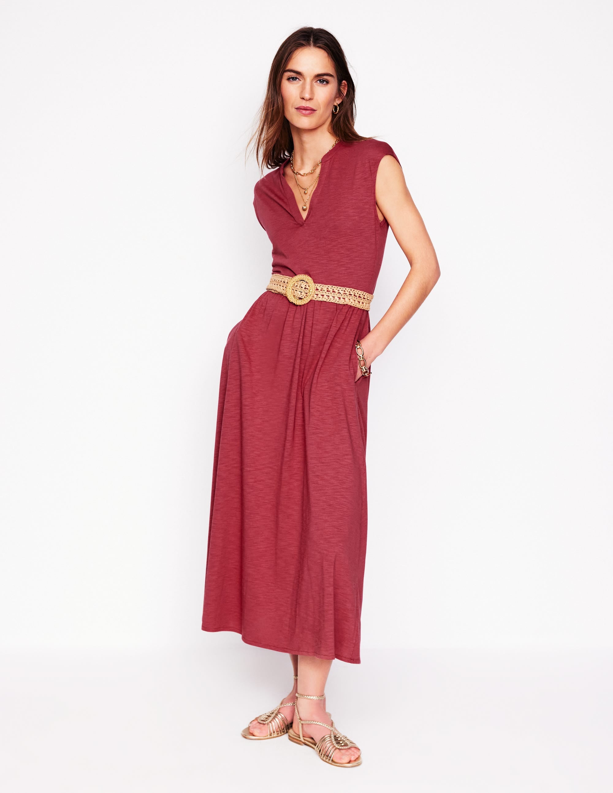 Robe midi Chloe en jersey-Rouge terre cuite - Image 4