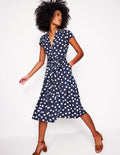 Robe-chemise Sara en jersey-Bleu marine foncé, pois abstraits